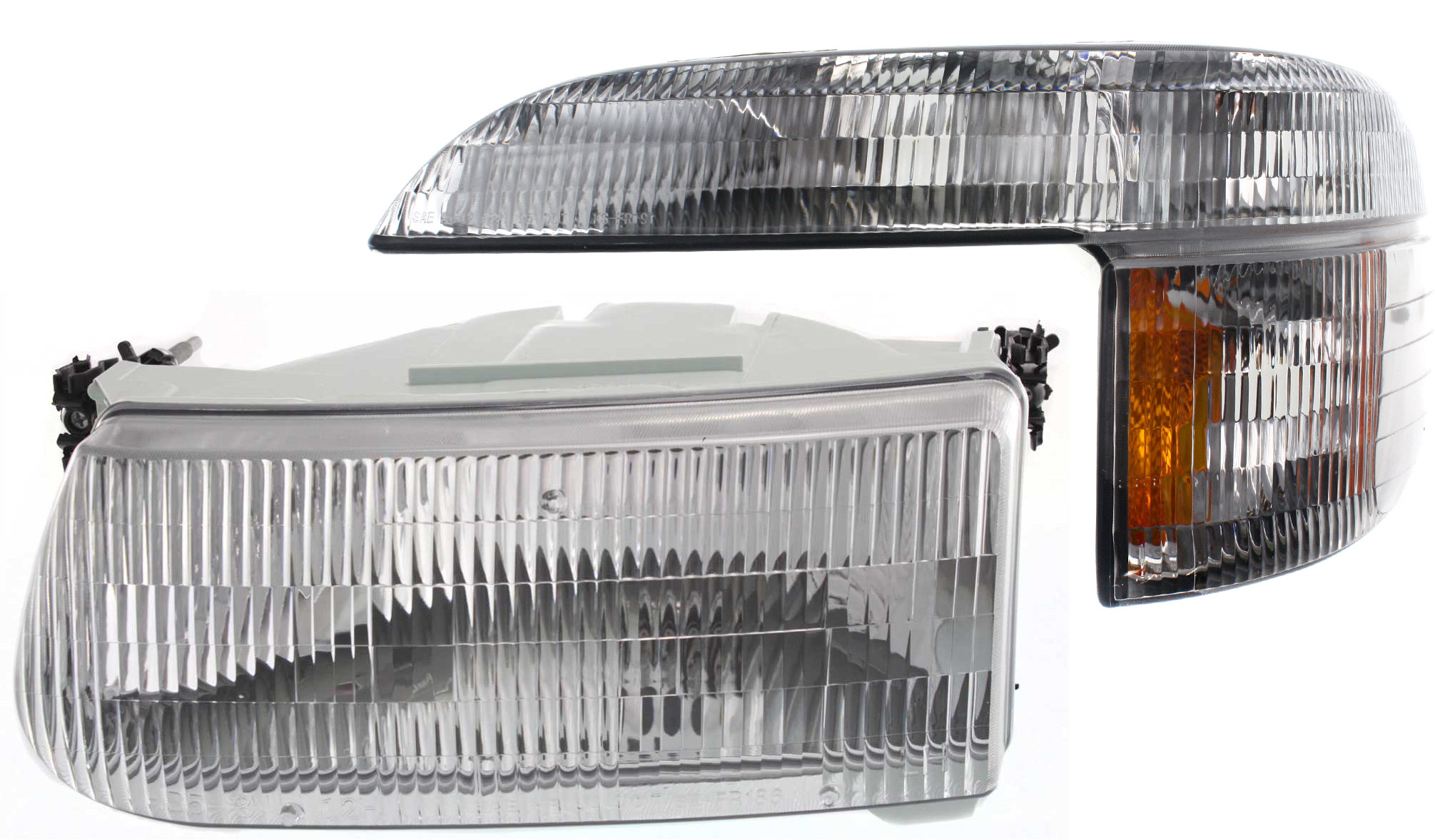AM EXPLORER 95-01 MOUNTAINEER 97-97 HEAD LAMP LH Assembly Halogen 2 pc Kit with Corner Light SKU KIT 73013-10 Partslink FO2502122 FO2520130 OEM F5TZ13008B F67Z13201AA