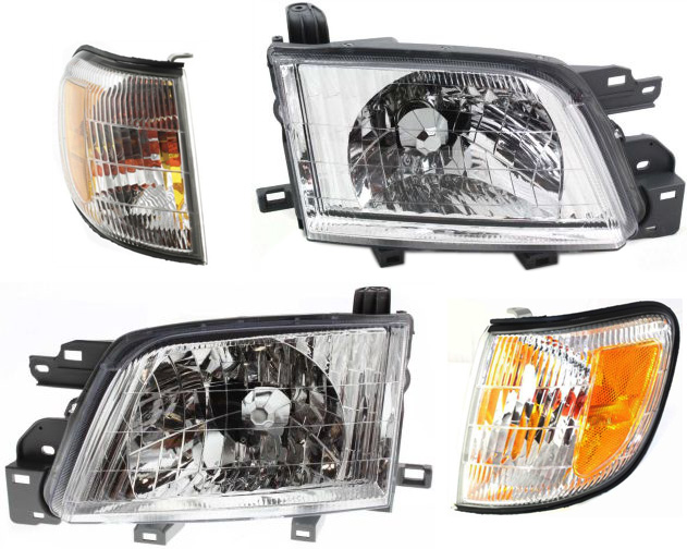AM FORESTER 01-02 HEAD LAMP RH AND LH Assembly Halogen 4 pc Kit with Corner Lights SKU KIT 80115-18 Partslink SU2503107 SU2502107 SU2520103 SU2521103 OEM 84001FC220-84001FC230-84101FC0