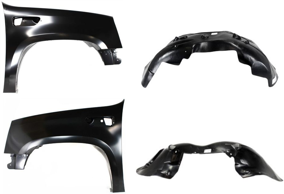 AM ESCALADE 07-14 FRONT FENDER RH AND LH 4 pc Kit Primed with Fender and Fender Liner SKU KIT 80115-27 Partslink GM1241338 GM1240338 GM1248178 GM1249178 OEM 22977480-22977479-22860081-228