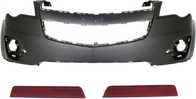AM EQUINOX 10-15 FRONT AND REAR BUMPER COVER Primed 3 pc Kit with Bumper Reflectors SKU KIT 80115-30 Partslink GM1000907 GM1184110 GM1185110 OEM 20983230-25803057-25809862