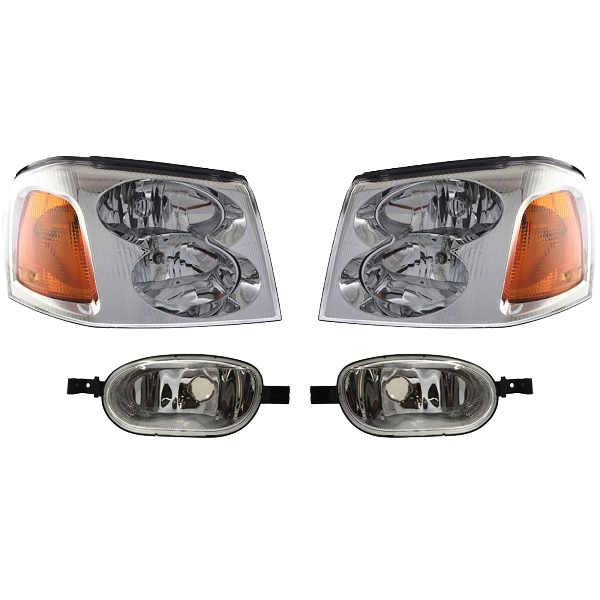 AM ENVOY 02-09 HEAD LAMP RH AND LH Assembly Halogen 4 pc Kit with Corner Lights SKU KIT 80115-34 Partslink GM2503220 GM2502220 GM2548101 GM2549101 OEM 15866070-15866071-15937713-159