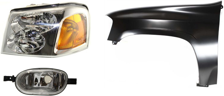 AM ENVOY 02-09 HEAD LAMP LH Assembly Halogen 3 pc Kit with Corner Light and Fender SKU KIT 80115-38 Partslink GM2502220 GM2548101 GM1240304 OEM 15866071-15937713-12477995