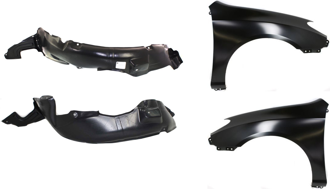 AM ELANTRA 07-10 FRONT FENDER RH AND LH 4 pc kit Sedan w Fender Liners SKU KIT 80115-50 Partslink HY1241138 HY1240138 HY1250112 HY1251112 OEM 663212H022-663112H022-868112H0