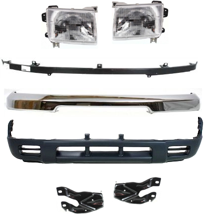 AM FRONTIER 98-00 FRONT BUMPER Center 7 pc kit with Bumper Trim Lower Panel Bumper Brackets and Headlights SKU KIT 81313-02 Partslink NI1002132 NI1066115 NI1067115 NI1087118 NI2502121 NI2503121 NI1095119 NI1095120 OEM 620149Z220 F20147Z020 PFM 6221