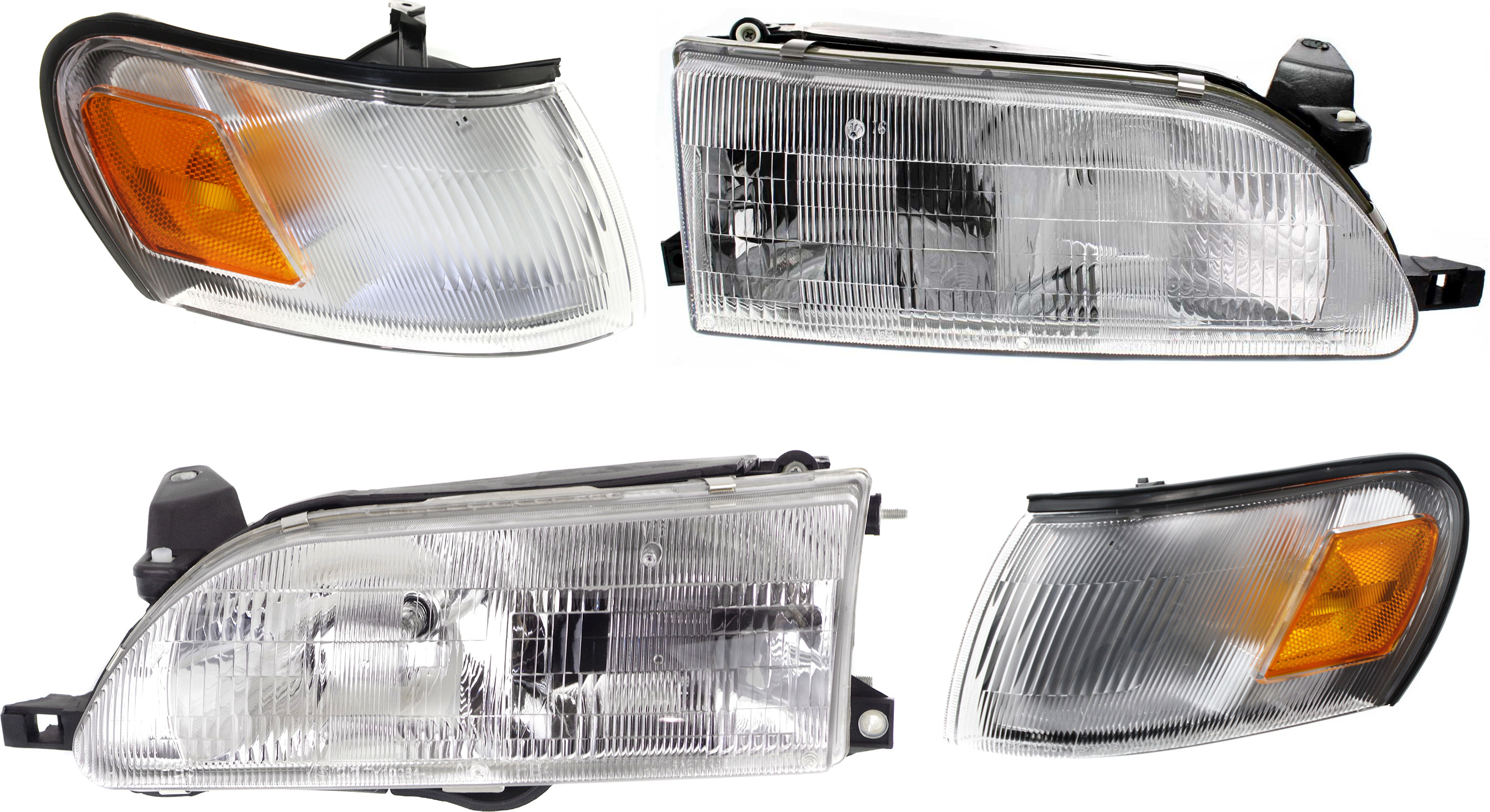 AM COROLLA 93-97 HEAD LAMP RH AND LH Assembly Halogen 4 pc Kit with Corner Lights SKU KIT 81313-05 Partslink TO2503107 TO2502107 TO2550106 TO2551106 OEM 811101E221-811501A491-81620126