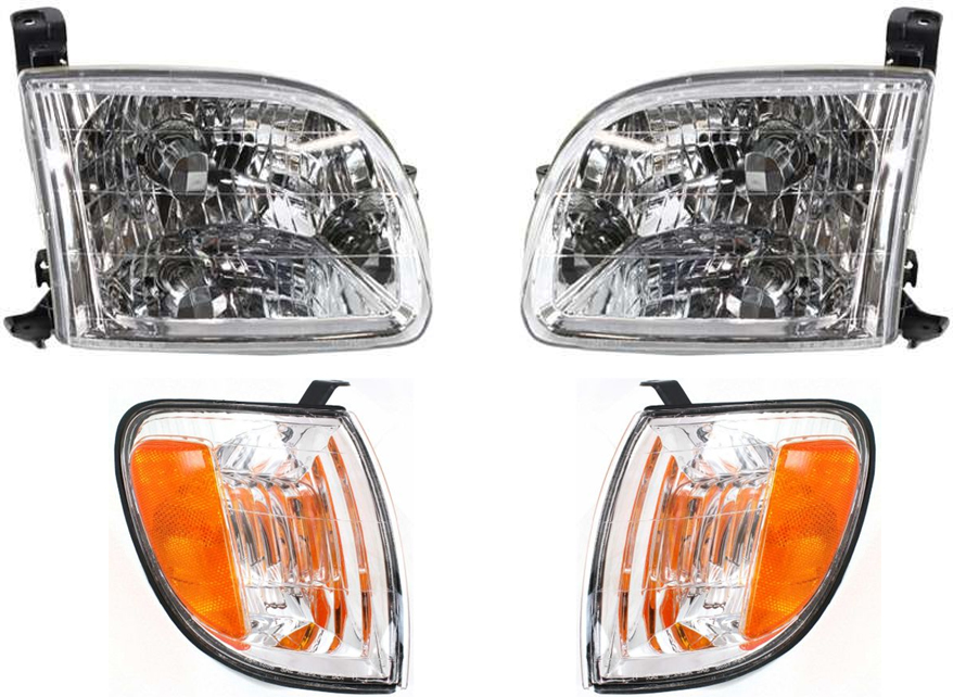 AM TUNDRA 00-04 HEAD LAMP RH AND LH with Bulbs 4 pc Kit with Turn Signal Lights SKU KIT 81313-14 Partslink TO2503129 TO2502129 TO2530135 TO2531135 OEM 811100C010-811500C010-815200C0
