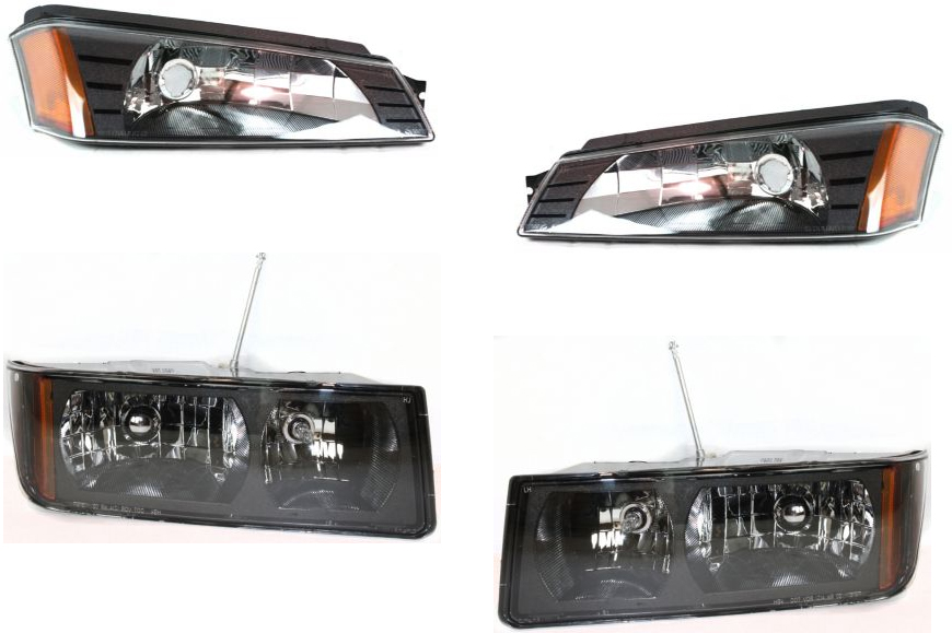 AM AVALANCHE 1500-2500-02-06 HEAD LAMP RH AND LH with Bulbs 4 pc Kit with Turn Signal Lights SKU KIT 81313-18 Partslink GM2503219 GM2502219 GM2520184 GM2521184 OEM 15136537-15136536-15077336-150