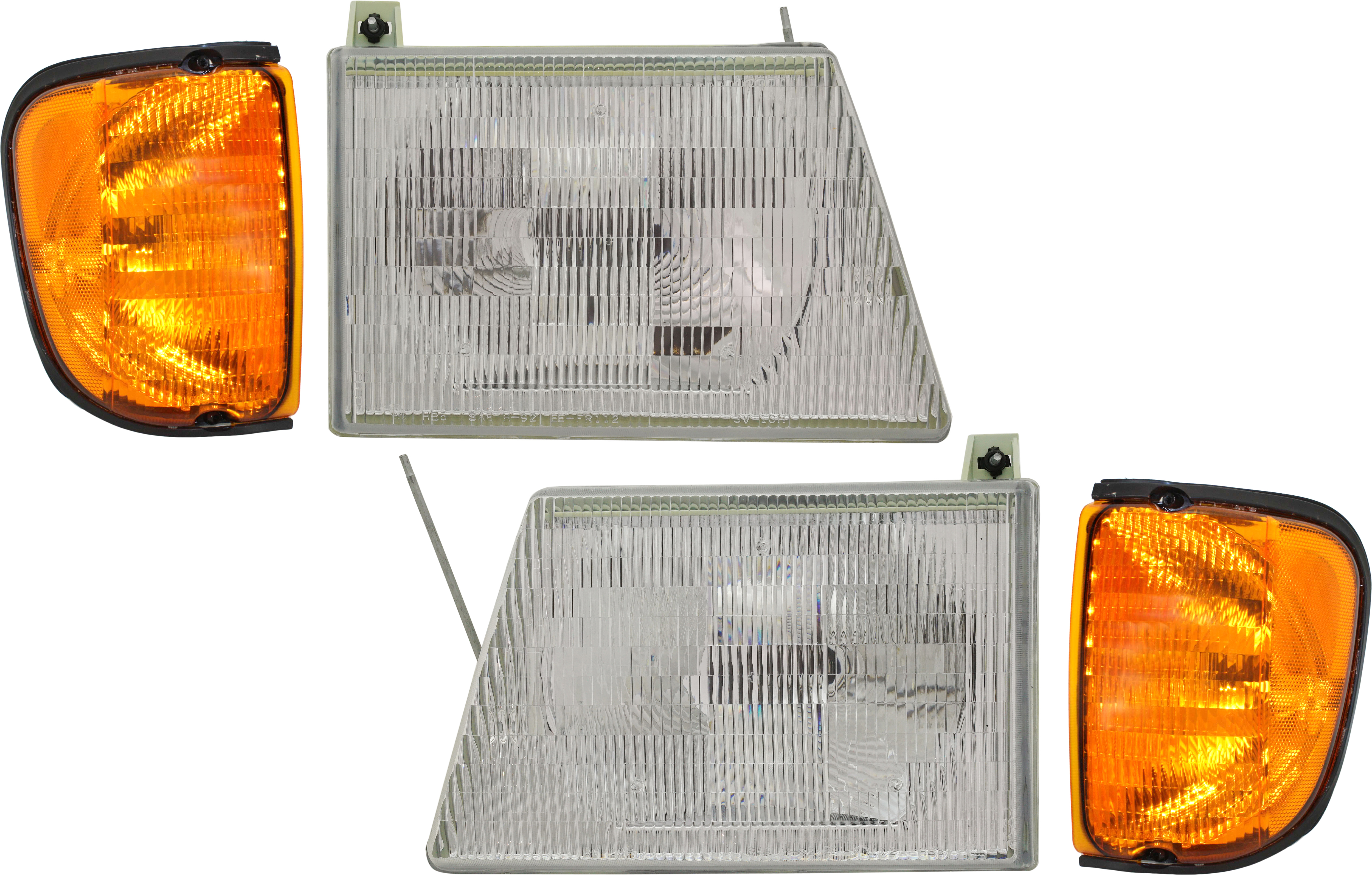 AM ECONOLINE VAN 03-07 HEAD LAMP RH AND LH with Bulbs 4 pc Kit with Corner Lights SKU KIT 81313-20 OEM 6C2Z13008AA 6C2Z13008BA 3C2Z13