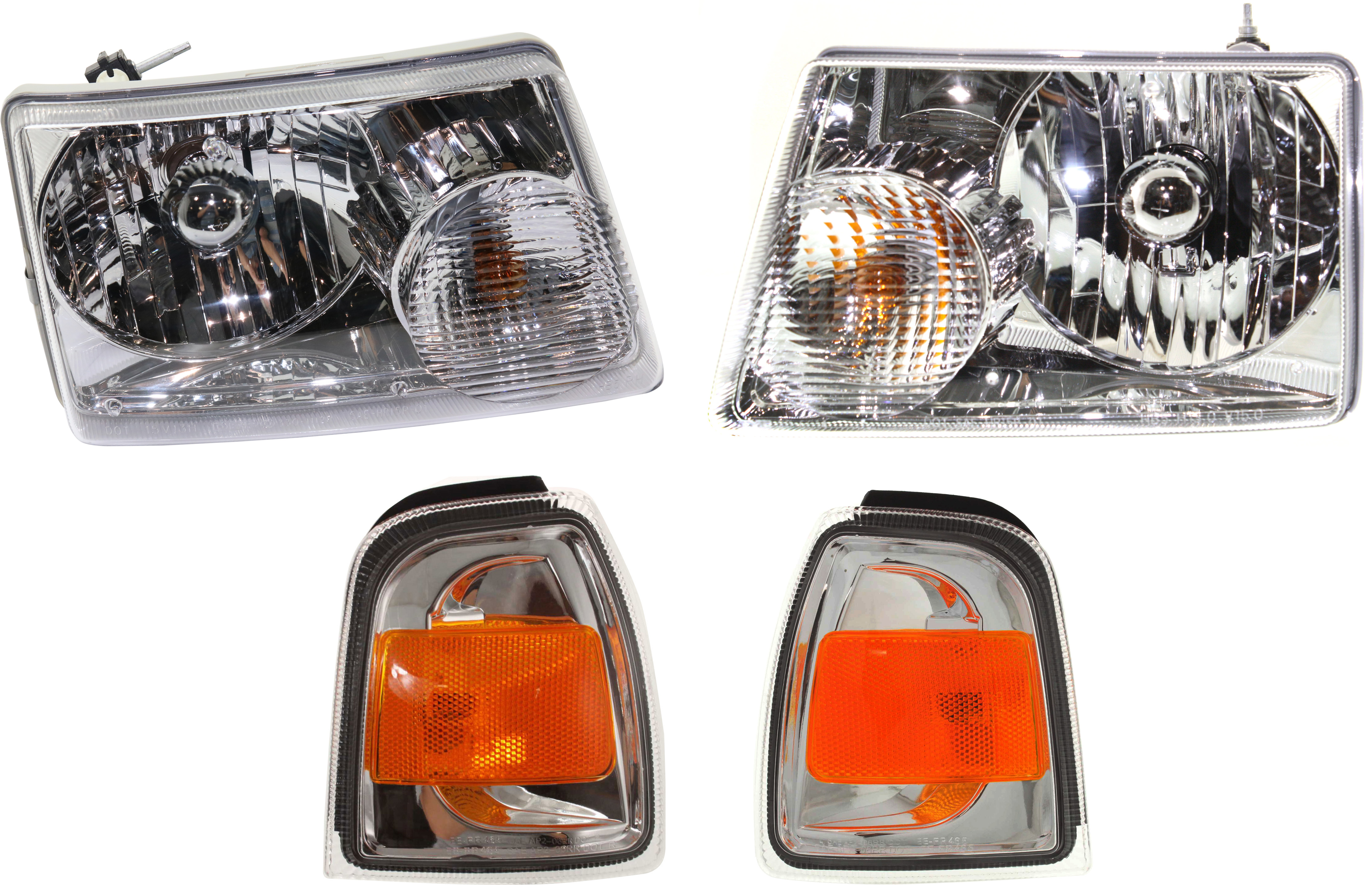 AM RANGER 06-11 HEAD LAMP RH AND LH with Bulbs 4 pc Kit with Corner Lights SKU KIT 81313-24 Partslink FO2503173 FO2502173 FO2530171 FO2531171 OEM 6L5Z13008AA 6L5Z13008BA 6L5Z15