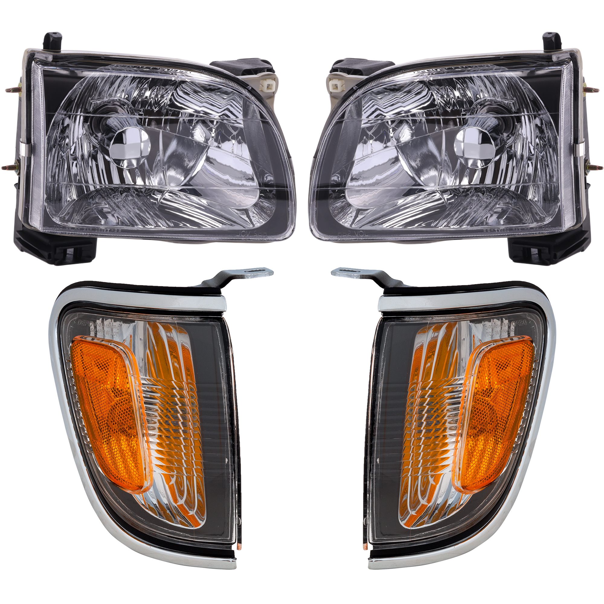 AM TACOMA 01-04 HEAD LAMP RH AND LH Assembly Halogen 4 pc Kit with Corner Lights SKU KIT 81313-28 Partslink TO2502136 TO2503136 TO2520161 TO2521161 OEM 8111004110-8115004110-81620040