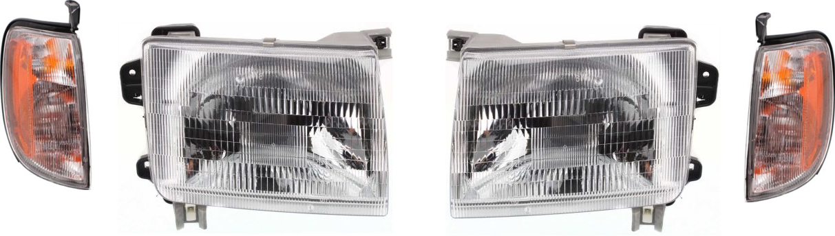 AM FRONTIER 98-00 HEAD LAMP RH AND LH with Bulbs 4 pc Kit with Corner Lights SKU KIT 81313-30 Partslink NI2502121 NI2503121 NI2520124 NI2521124 OEM 260103S525-260603S525-261257Z4