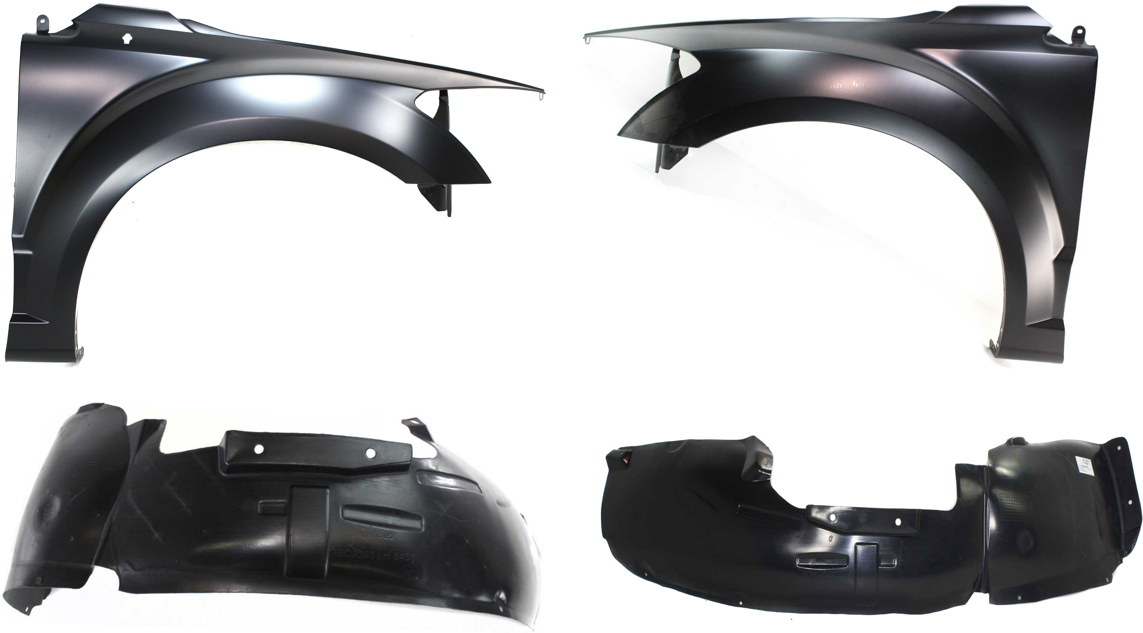 AM CALIBER 07-12 FRONT FENDER RH AND LH 4 pc kit with Fender Liners SKU KIT 81915-32 Partslink CH1240250 CH1241250 CH1250131 CH1251131 OEM 5115660AD 5115661AD 5303867AF