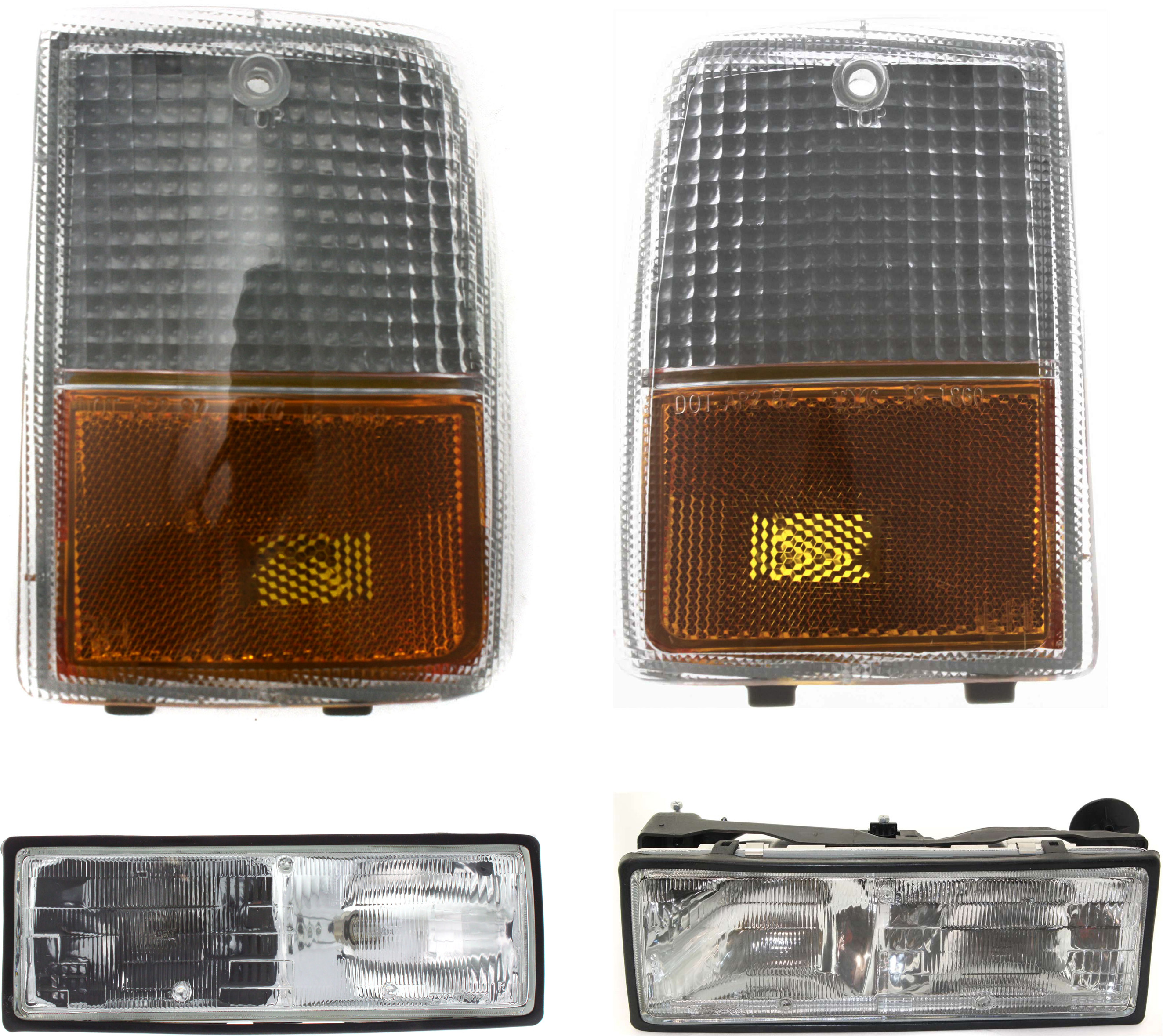 AM CAPRICE 87-90 HEAD LAMP RH AND LH with Bulbs 4 pc Kit with Corner Lights SKU KIT 81915-36 Partslink GM2502108 GM2503110 GM2550102 GM2551102 OEM 16513075-16513076-5974649-5974