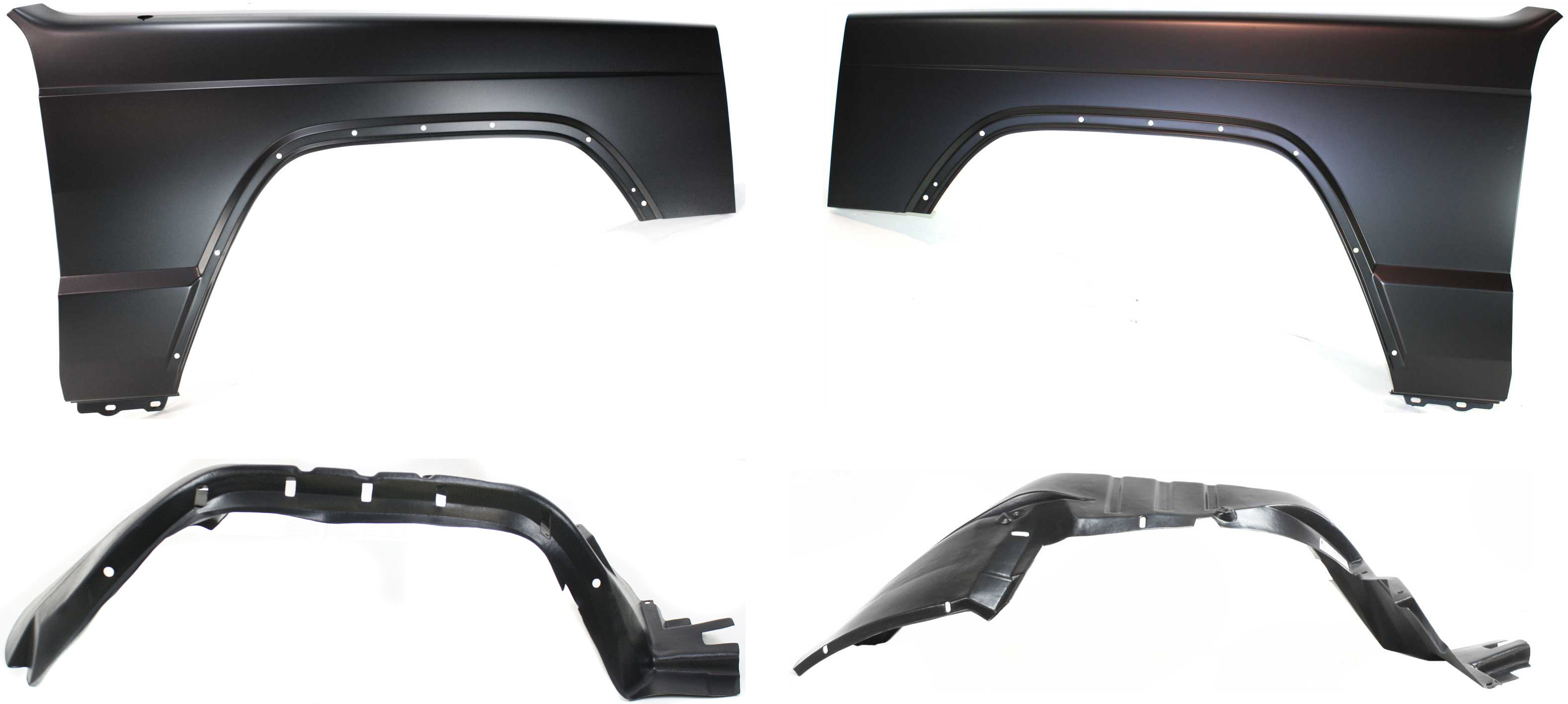 AM CHEROKEE 97-01 FRONT FENDER RH AND LH 4 pc kit with Fender Liners SKU KIT 81915-41 Partslink CH1241209 CH1240209 CH1248105 CH1249105 OEM 56022320AA 56022321AA 55175897