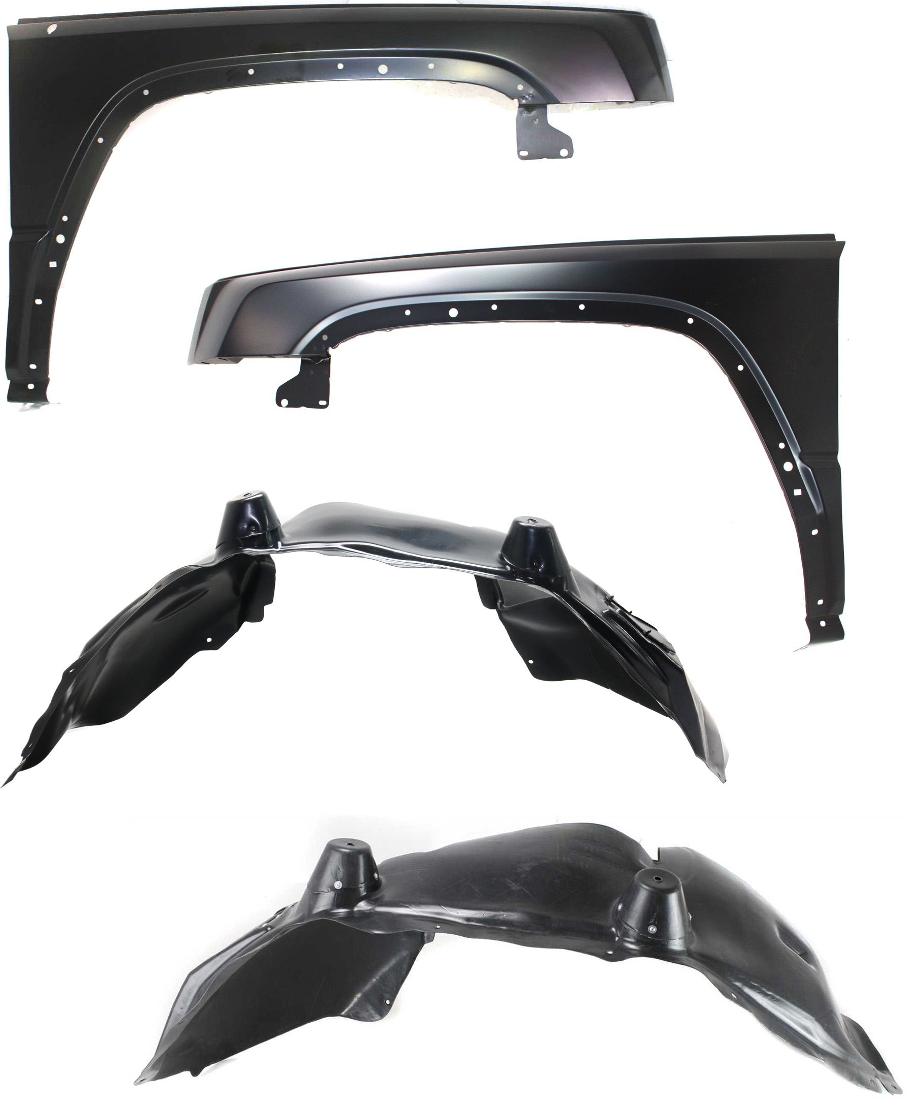 AM COMMANDER 06-10 FRONT FENDER RH AND LH 4 pc kit with Fender Liners SKU KIT 81915-50 Partslink CH1240249 CH1241249 CH1250129 CH1251129 OEM 55369218AB 55369219AB 55396463