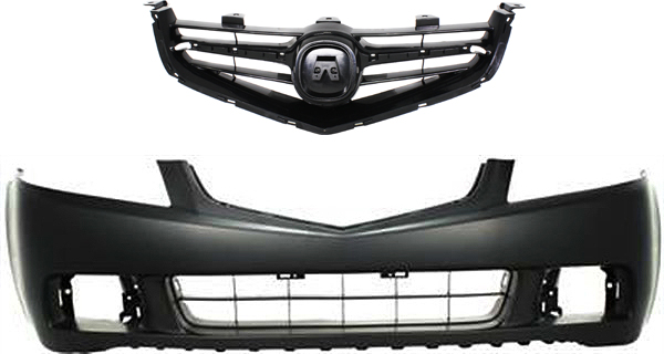 AM TSX 04-05 FRONT BUMPER COVER 2 pc Kit Primed with Grille SKU KIT 82515-07 Partslink AC1000145 AC1200110 OEM 04711SECA90ZZ 71121SECA01ZA