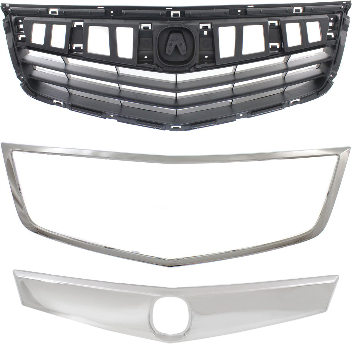 AM TSX 11-14 GRILLE 3 pc Kit 4 Door Sedan with Grille Trims SKU KIT 82515-10 Partslink AC1200115 AC1217102 AC1202101 OEM 71121TL2A51-71123TL2A51-71122T