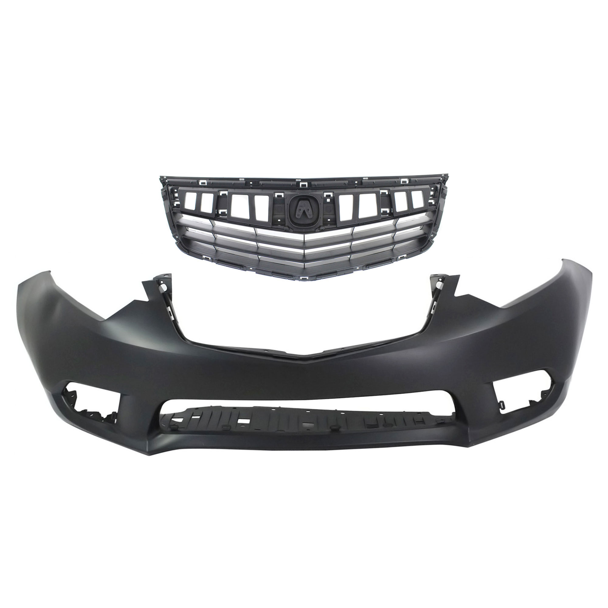 AM TSX 11-14 FRONT BUMPER COVER 2 pc kit Primed with Grille Assembly SKU KIT 82515-12 Partslink AC1000177 AC1200115 OEM 04711TL2A80ZZ 71121TL2A51