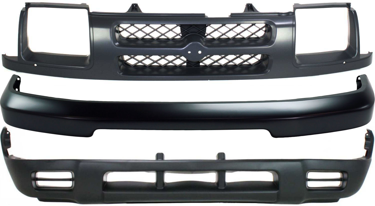 AM XTERRA 00-01 FRONT BUMPER 3 pc kit Painted Black w Grille and Valance SKU KIT 82515-31 Partslink NI1002133 NI1200195 NI1095120 OEM F20147Z020-620149Z020-623107Z0