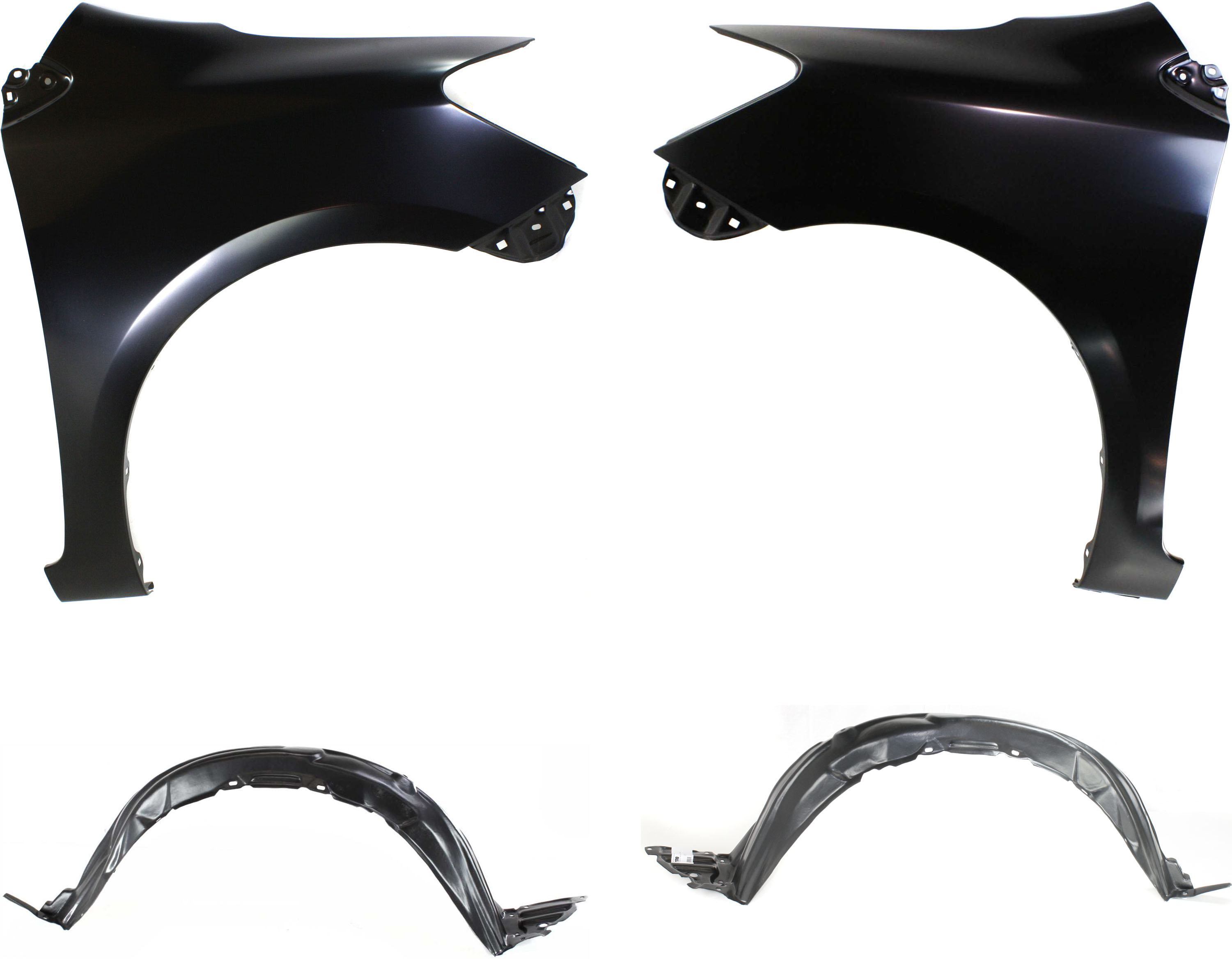 AM YARIS 07-12 FRONT FENDER RH AND LH 4 pc kit with Fender Liners SKU KIT 82515-32 Partslink TO1241212 TO1240212 TO1250120 TO1251120 OEM 5380152080-5380252080-53876521