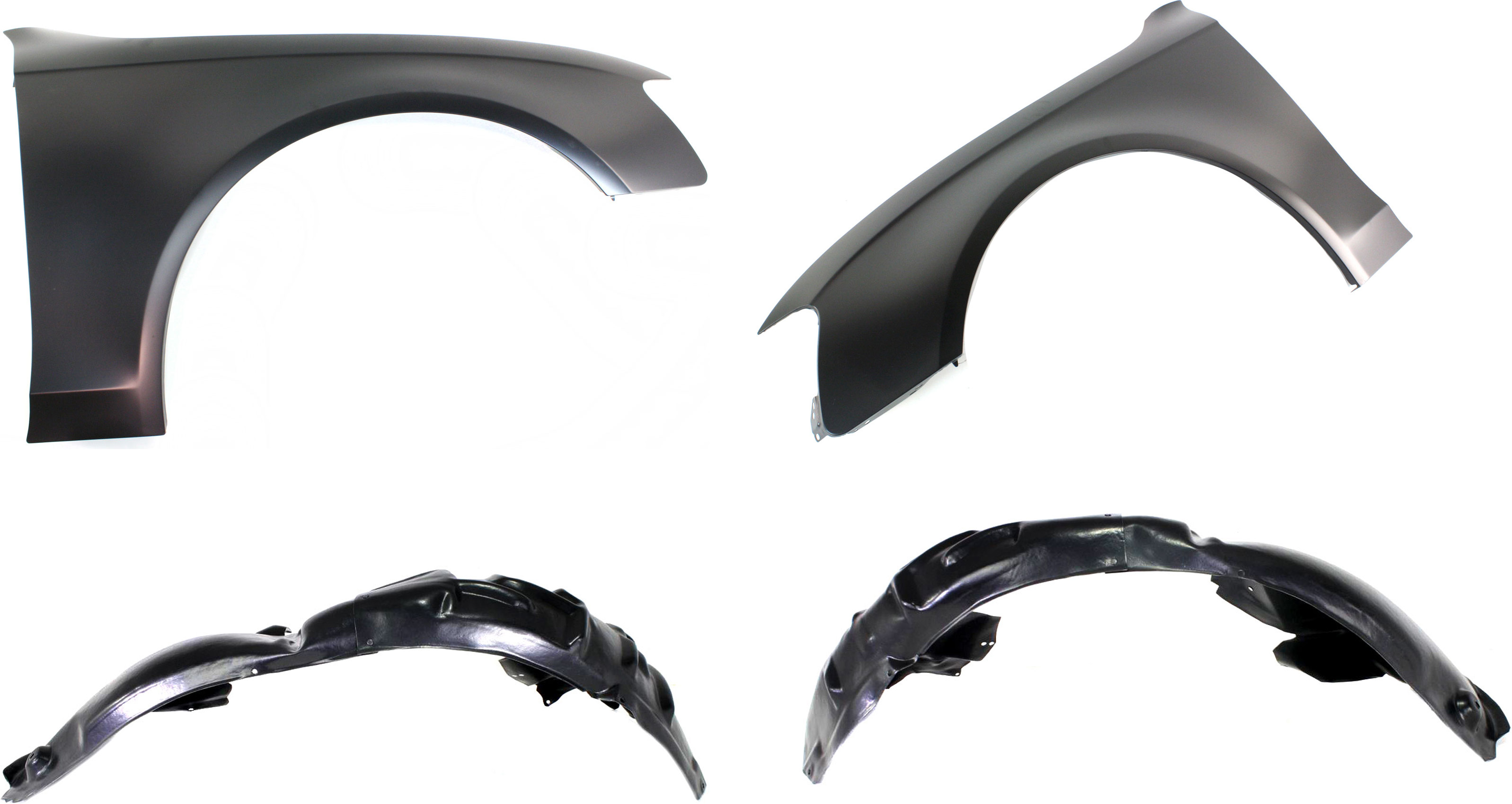 AM A4-09-12 FRONT FENDER RH AND LH Primed Steel Sedan Wagon 4 pc kit with Fender Liner SKU KIT 82515-36 Partslink AU1241121 AU1240121 AU1248120 AU1249120 OEM 8K0821106A 8K0821105A 8K082117