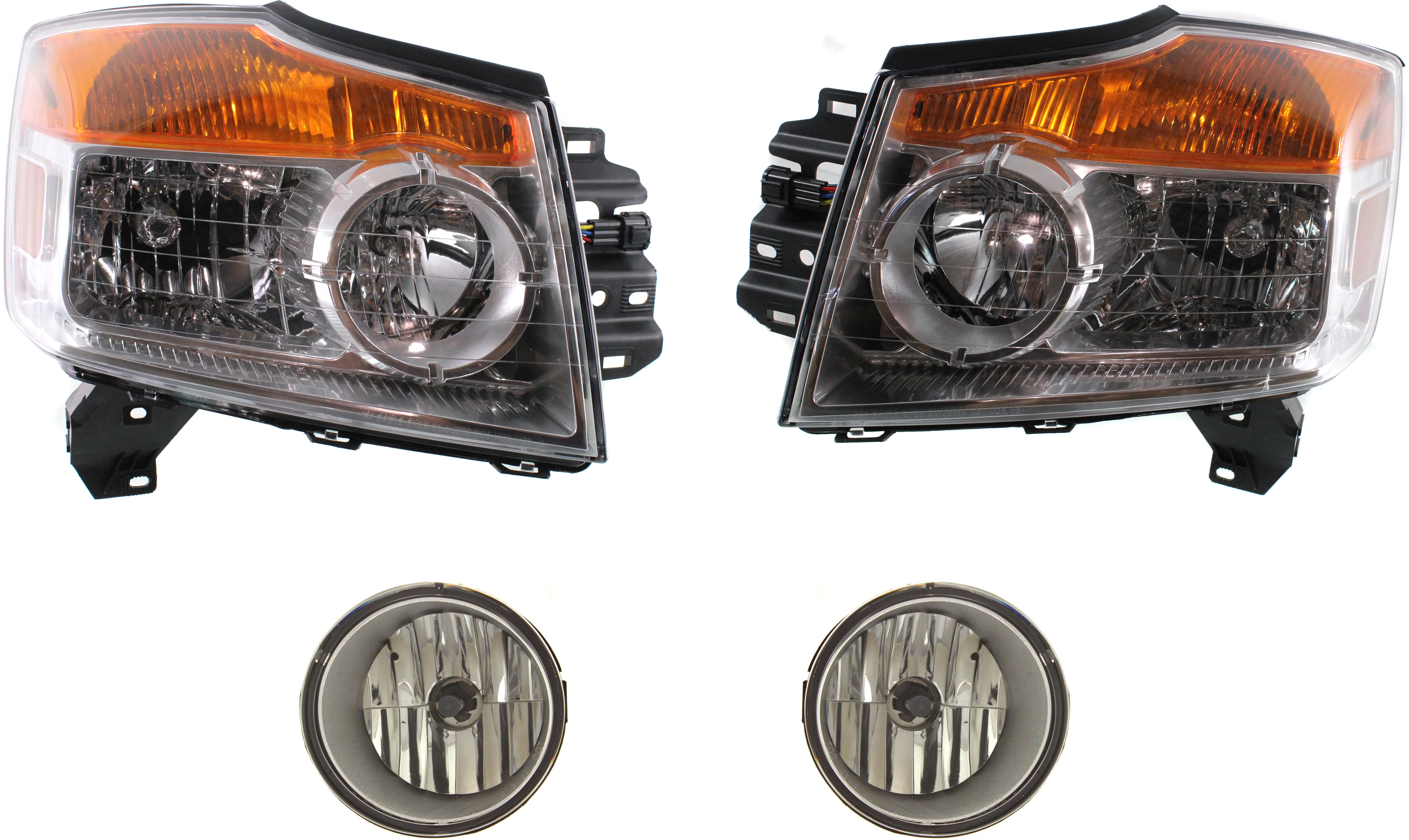 AM ARMADA 08-15 HEAD LAMP RH AND LH Assembly Halogen 4 pc kit with Fog Lights SKU KIT 82515-43 Partslink NI2502175 NI2503175 NI2592129 NI2593129 OEM 260109GA0B 260609GA0B 26155ZQ0