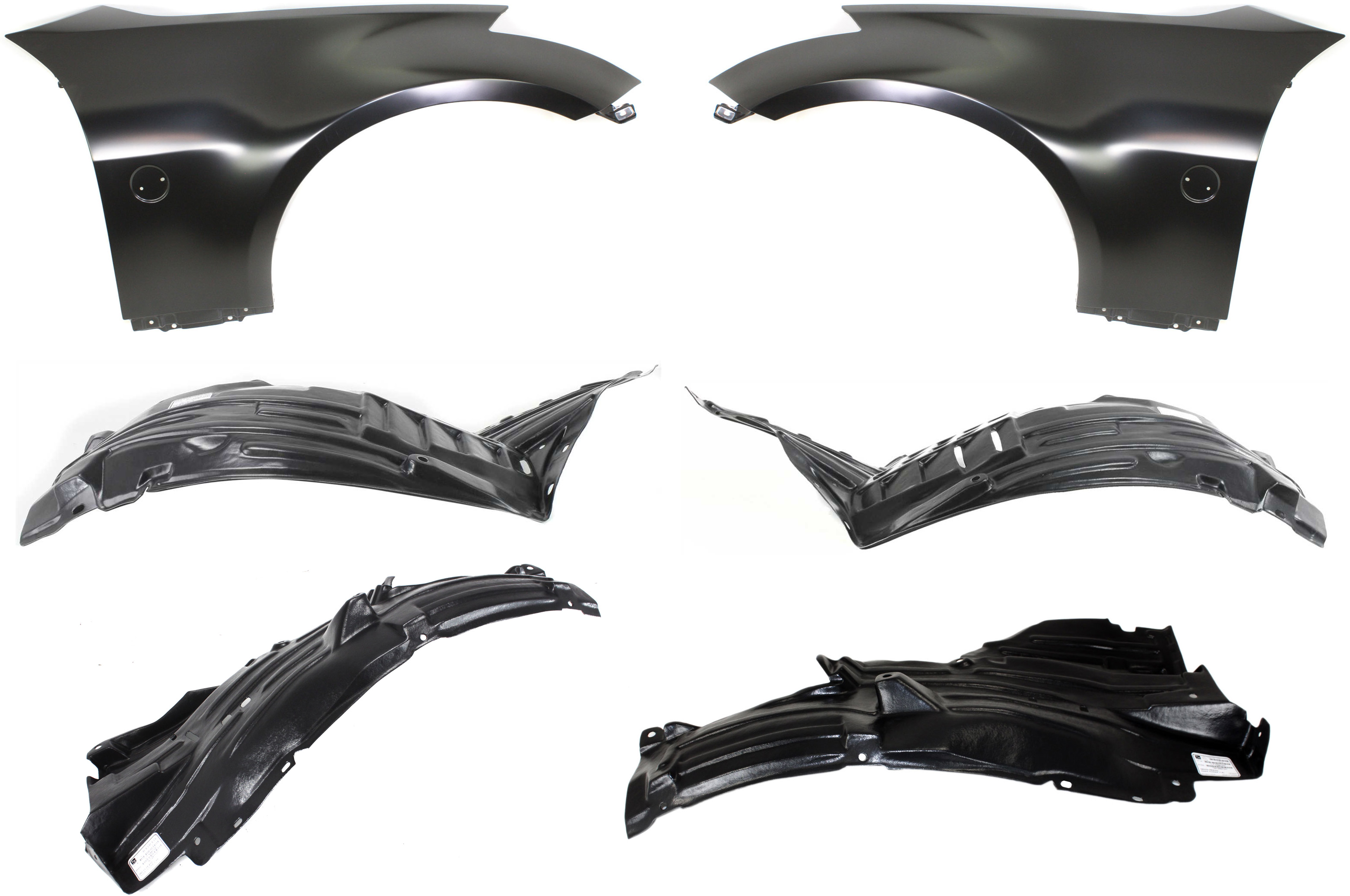 AM 350Z 03-05 FRONT FENDER RH AND LH 6 pc kit with Fender Liners SKU KIT 90115-01 Partslink NI1240177 NI1241177 NI1250131 NI1250138 NI1251131 NI1251138 NI1250130 NI1251130 OEM FCA00CD0MA FCA01CD0MA 63843CD0