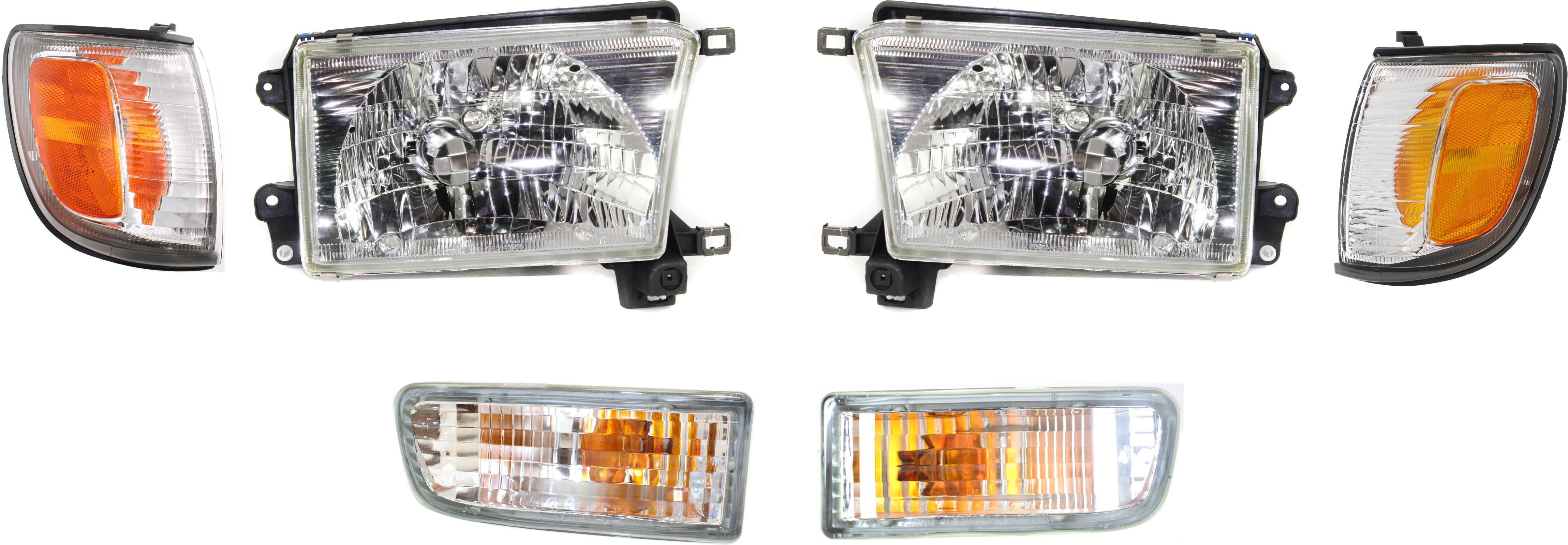 AM 4RUNNER 99-02 HEAD LAMP RH AND LH with Bulbs 6 pc Kit with Corner Light and Turn Signal Light SKU KIT 90115-02 Partslink TO2503128 TO2502128 TO2520157 TO2521157 TO2530133 TO2531133 OEM 8111035320-8115035300-81620353