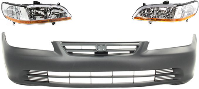 AM ACCORD 01-02 HEAD LAMP RH AND LH Lens and Housing Halogen 3 pc Kit with Bumper Cover SKU KIT 90115-03 Partslink HO2503117 HO2502117 HO1000196 OEM 33101S84A02-33151S84A02-04711S
