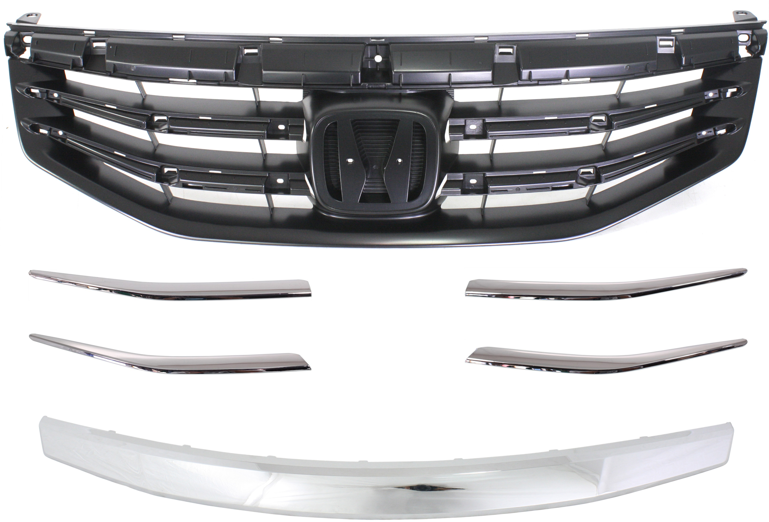 AM ACCORD 11-12 GRILLE MOLDING Upper and Lower 6 pc Kit with Grille Assembly SKU KIT 90115-08 Partslink HO1210132 HO1214101 HO1215101 HO1212106 HO1213106 HO1200203 OEM 71125TA0A11-71129TA0A11-71124T
