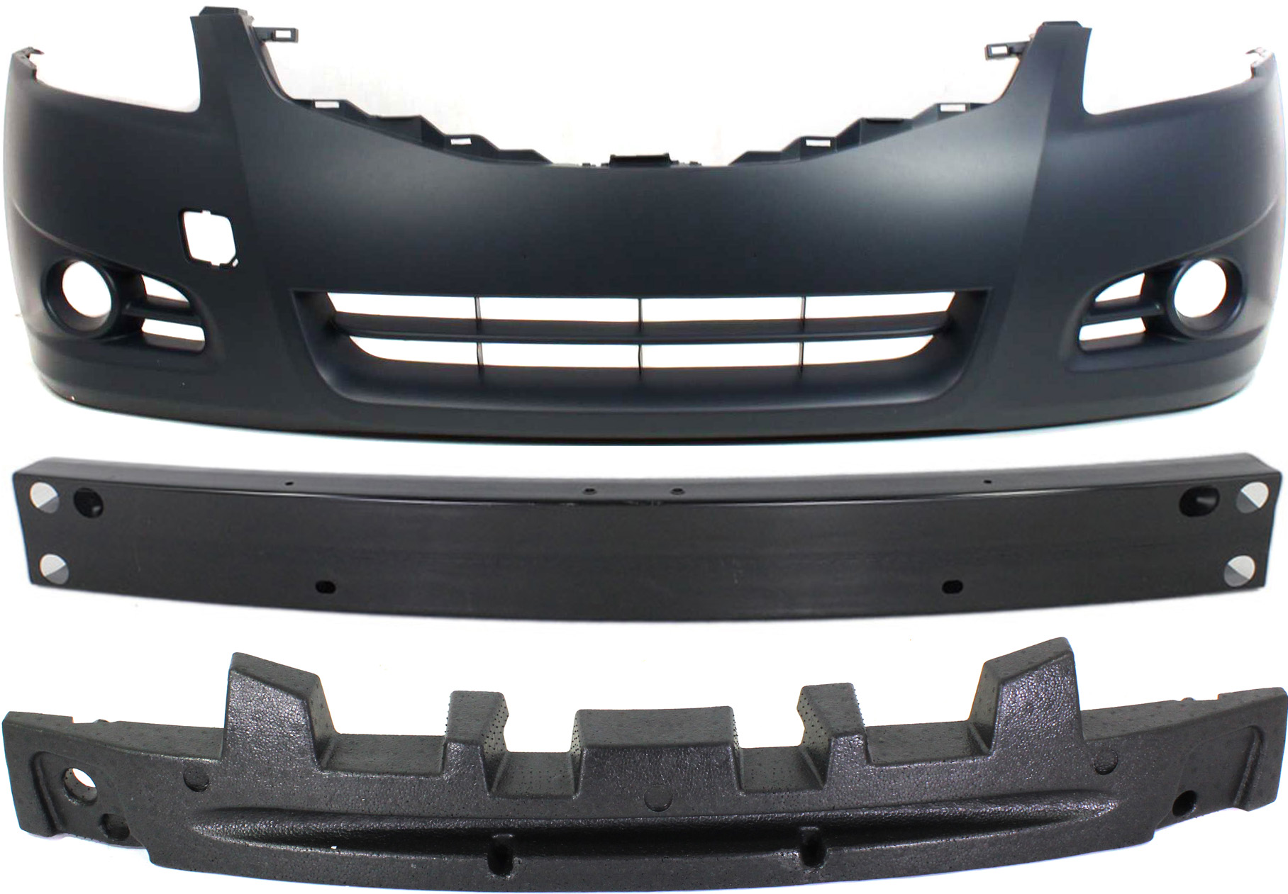 AM ALTIMA 10-11 FRONT BUMPER COVER Primed 3 pc Kit with Bumper Absorber and Bumper Reinforcement Sedan SKU KIT 90115-29 Partslink NI1000268 NI1070147 NI1006230 OEM 62022ZX00H 62090ZX00A 62032ZN5