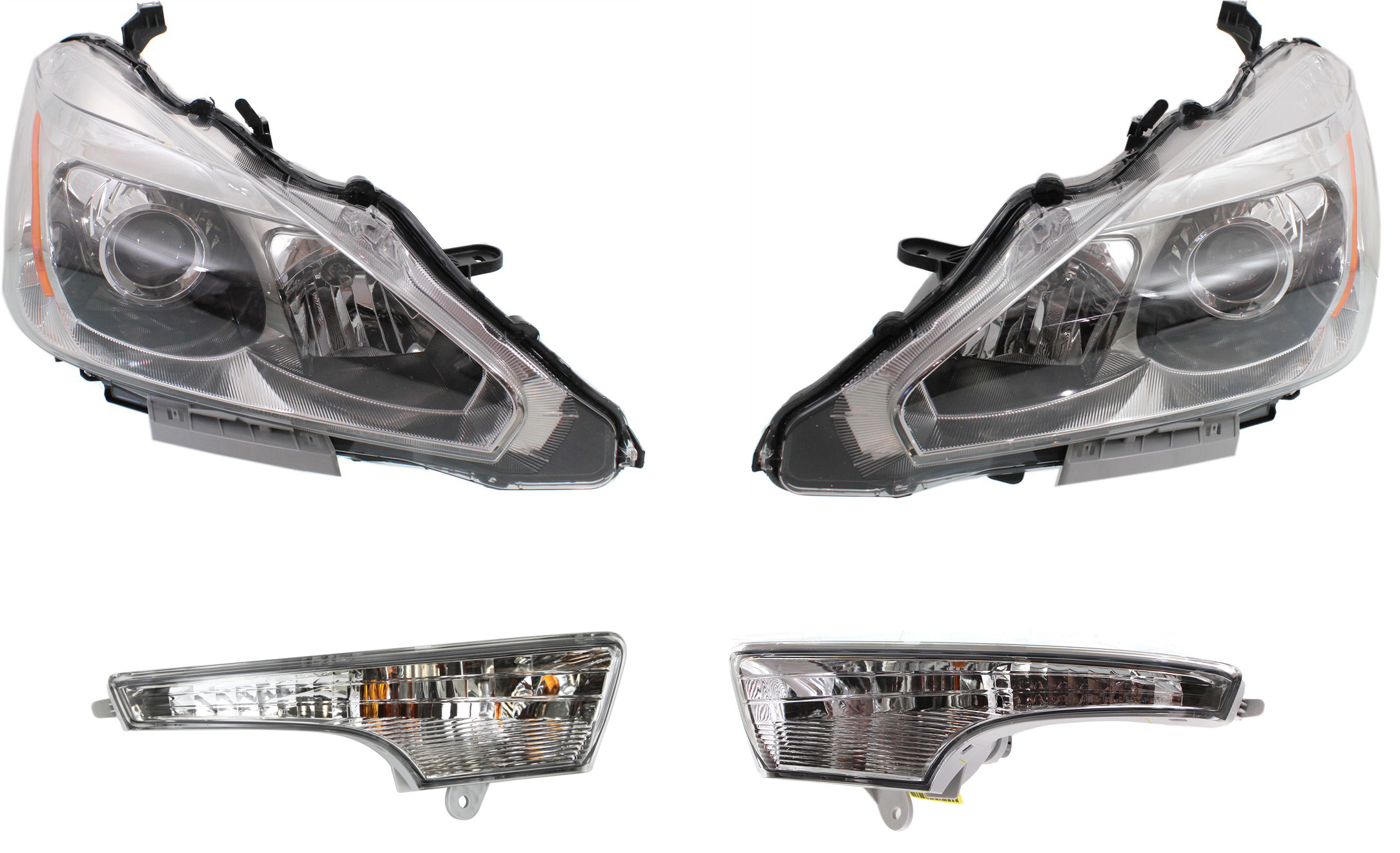 AM ALTIMA 13-15 HEAD LAMP RH AND LH Assembly Halogen 4 pc Kit with Turn Signal Lights SKU KIT 90115-30 Partslink NI2503208 NI2502208 NI2530118 NI2531118 OEM 260103TA9A 260603TA9A 261353TA