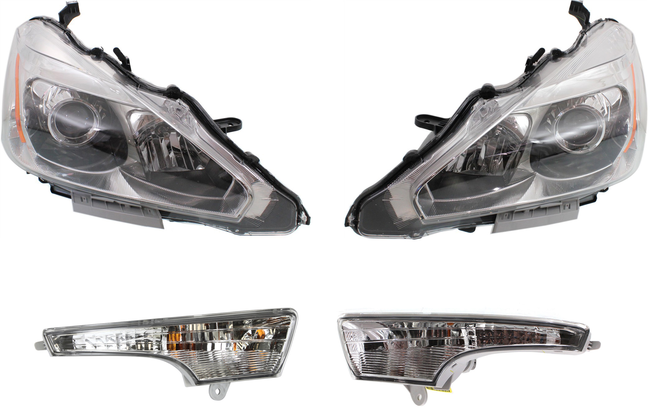 AM ALTIMA 13-15 HEAD LAMP RH AND LH Assembly Halogen 4 pc kit with Turn Signal Lights SKU KIT 90115-31 Partslink NI2502208C NI2503208C NI2530118C NI2531118C OEM 260103TA9A 260603TA9A 261303TA