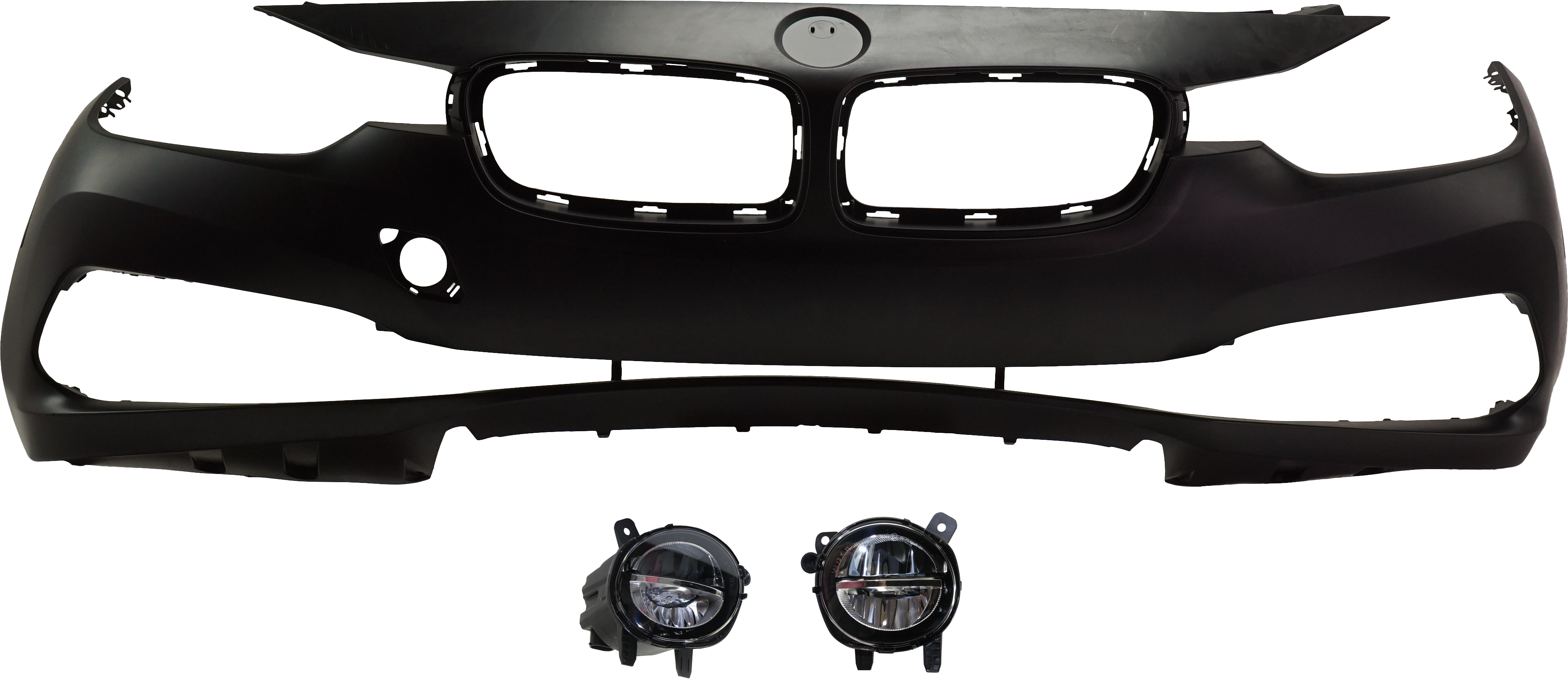 AM 3 SERIES 16-19 FRONT BUMPER COVER Primed 3 pc Kit with Fog Lights SKU KIT BCFL 0012 Partslink BM1000427 BM2592153 BM2593153 OEM 51117445131-63177315559-631773
