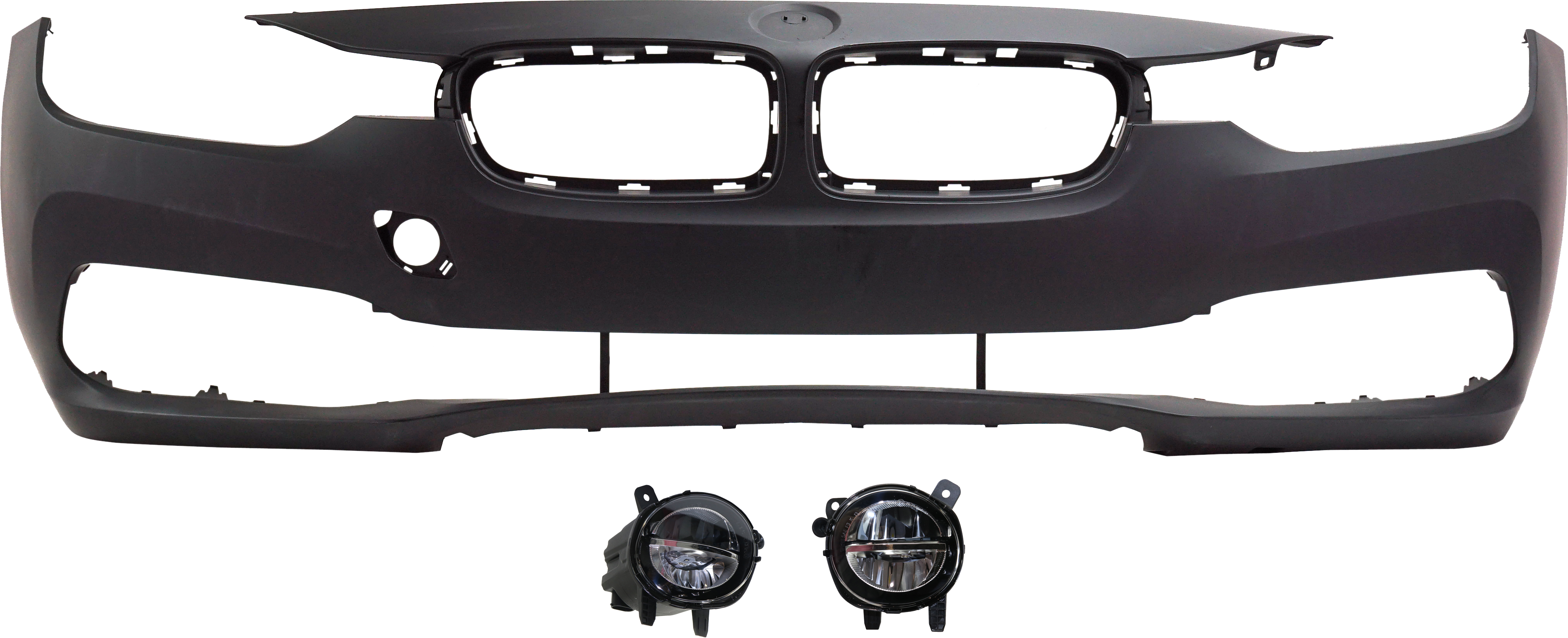 AM 3 SERIES 16-19 FRONT BUMPER COVER Primed 3 pc Kit with Fog Lights SKU KIT BCFL 0018 Partslink BM1000425 BM2592153 BM2593153 OEM 51117445105-63177315559-631773