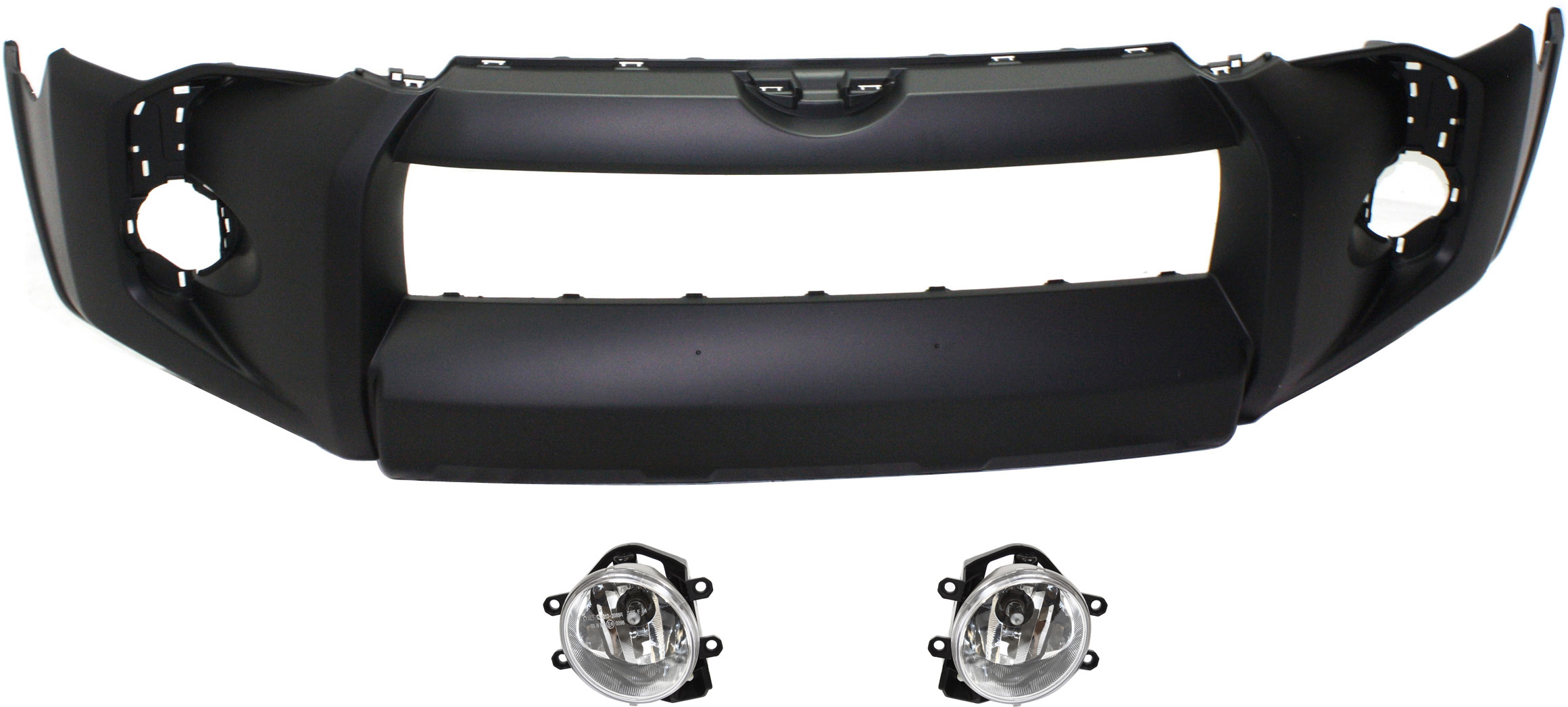 AM 4RUNNER 14-20 FRONT BUMPER COVER Primed 3 pc Kit with Bumper Cover and Fog Lights SKU KIT BCFL 0030 Partslink TO1000405 TO2592126 TO2593126 OEM 5211935918-5211935912-81220122