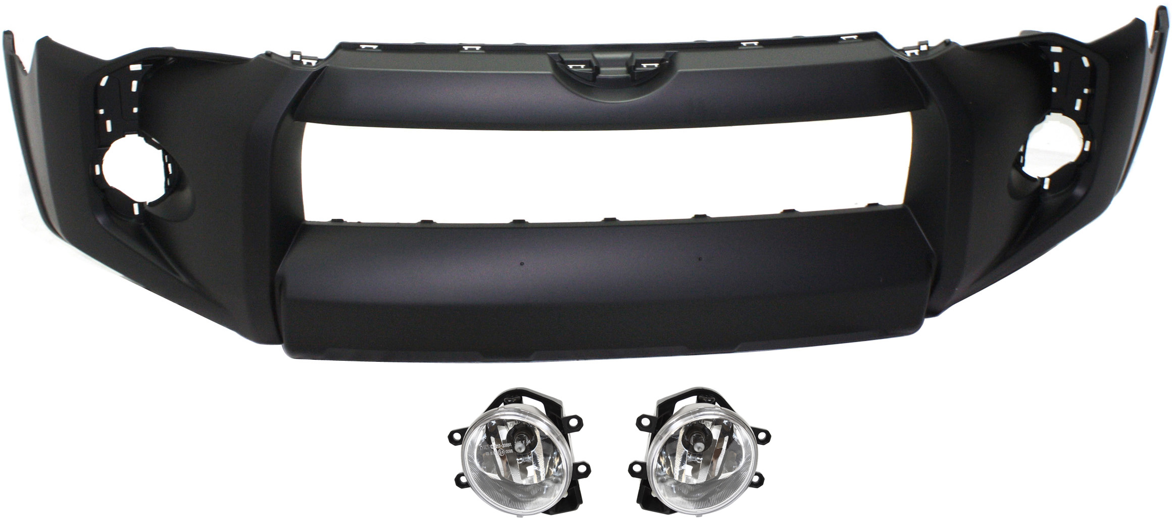 AM 4RUNNER 14-20 FRONT BUMPER COVER Primed 3 pc Kit with Bumper Cover and Fog Lights SKU KIT BCFL 0031 Partslink TO1000405C TO2592126 TO2593126 OEM 5211935918-5211935912-81210122