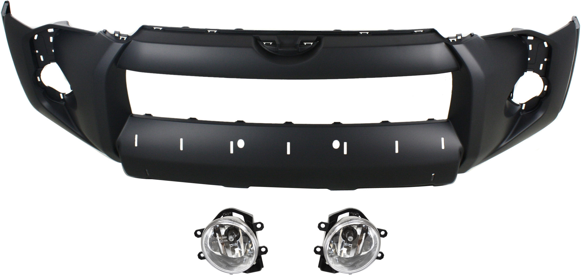AM 4RUNNER 14-20 FRONT BUMPER COVER Primed 3 pc Kit with Bumper Cover and Fog Lights SKU KIT BCFL 0032 Partslink TO1000406 TO2592126 TO2593126 OEM 5211935920-5211935914-81220122