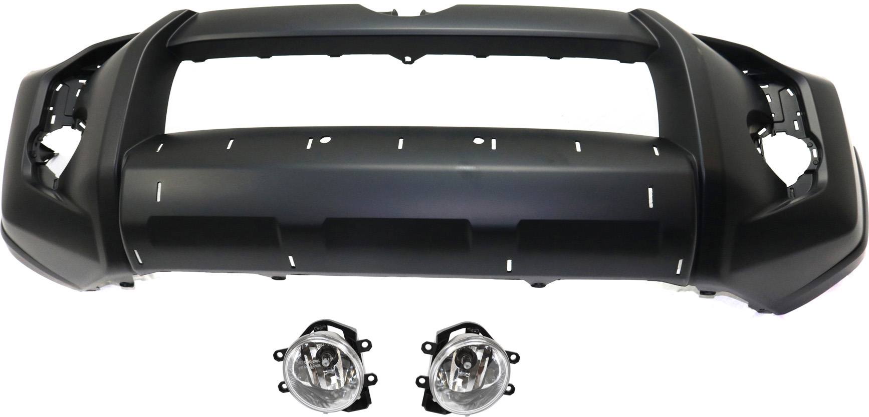 AM 4RUNNER 14-20 FRONT BUMPER COVER Primed 3 pc Kit with Bumper Cover and Fog Lights SKU KIT BCFL 0033 Partslink TO1000406C TO2592126 TO2593126 OEM 5211935920-5211935914-81210122