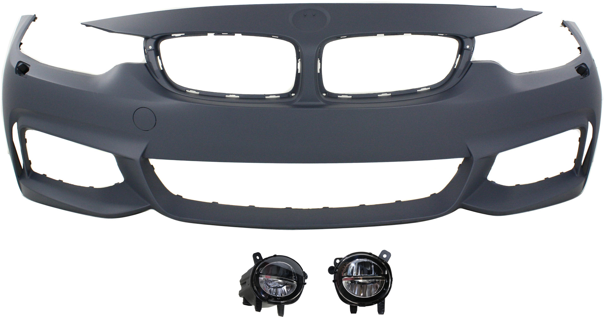 AM 4 SERIES 14-20 FRONT BUMPER COVER Primed 3 pc Kit with Fog Lights CAPA SKU KIT BCFL 0044 Partslink BM1000341C BM2592153 BM2593153 OEM 51118060886-63177315559-631773
