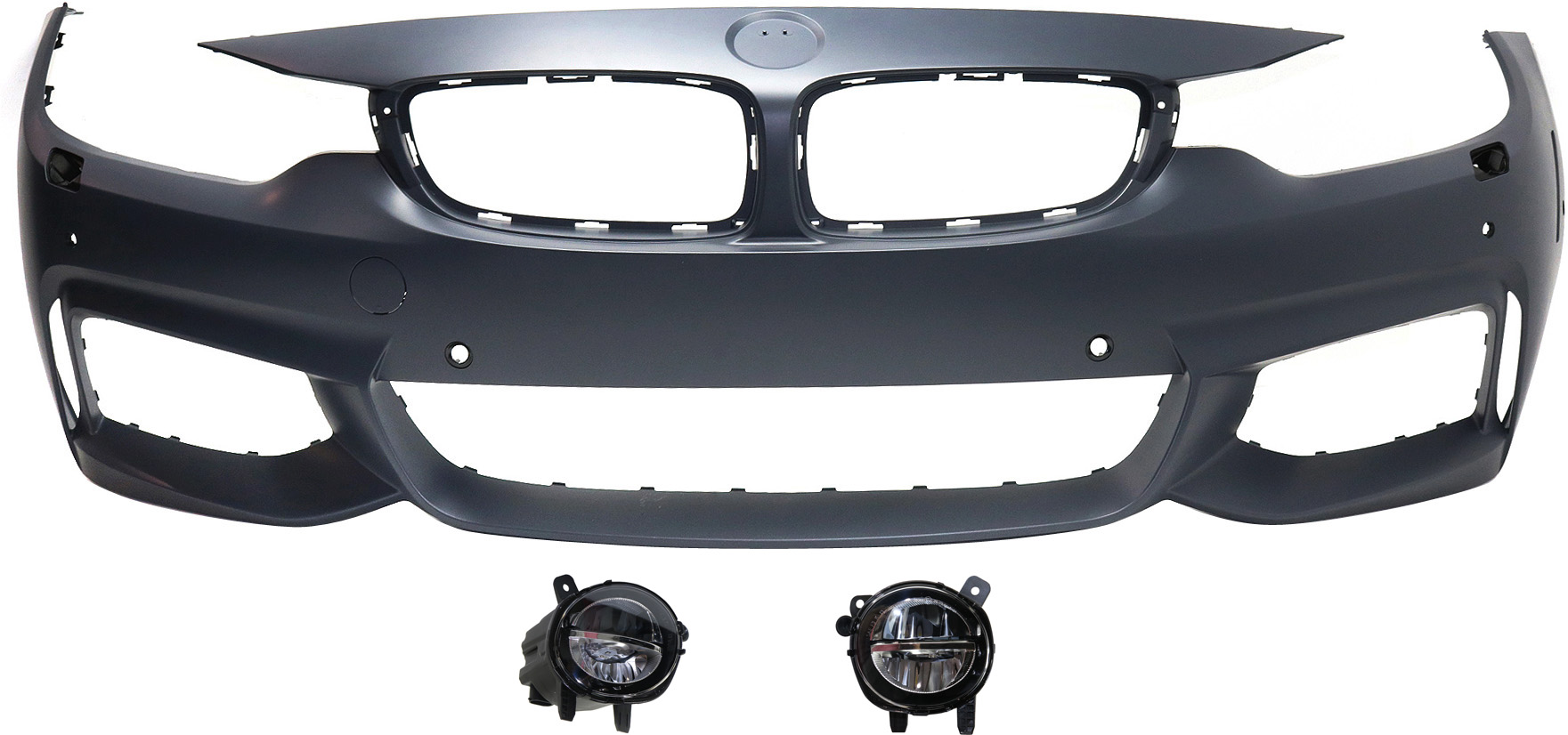 AM 4 SERIES 14-20 FRONT BUMPER COVER Primed 3 pc Kit with Fog Lights CAPA SKU KIT BCFL 0046 Partslink BM1000343C BM2592153 BM2593153 OEM 51118061928-63177315559-631773
