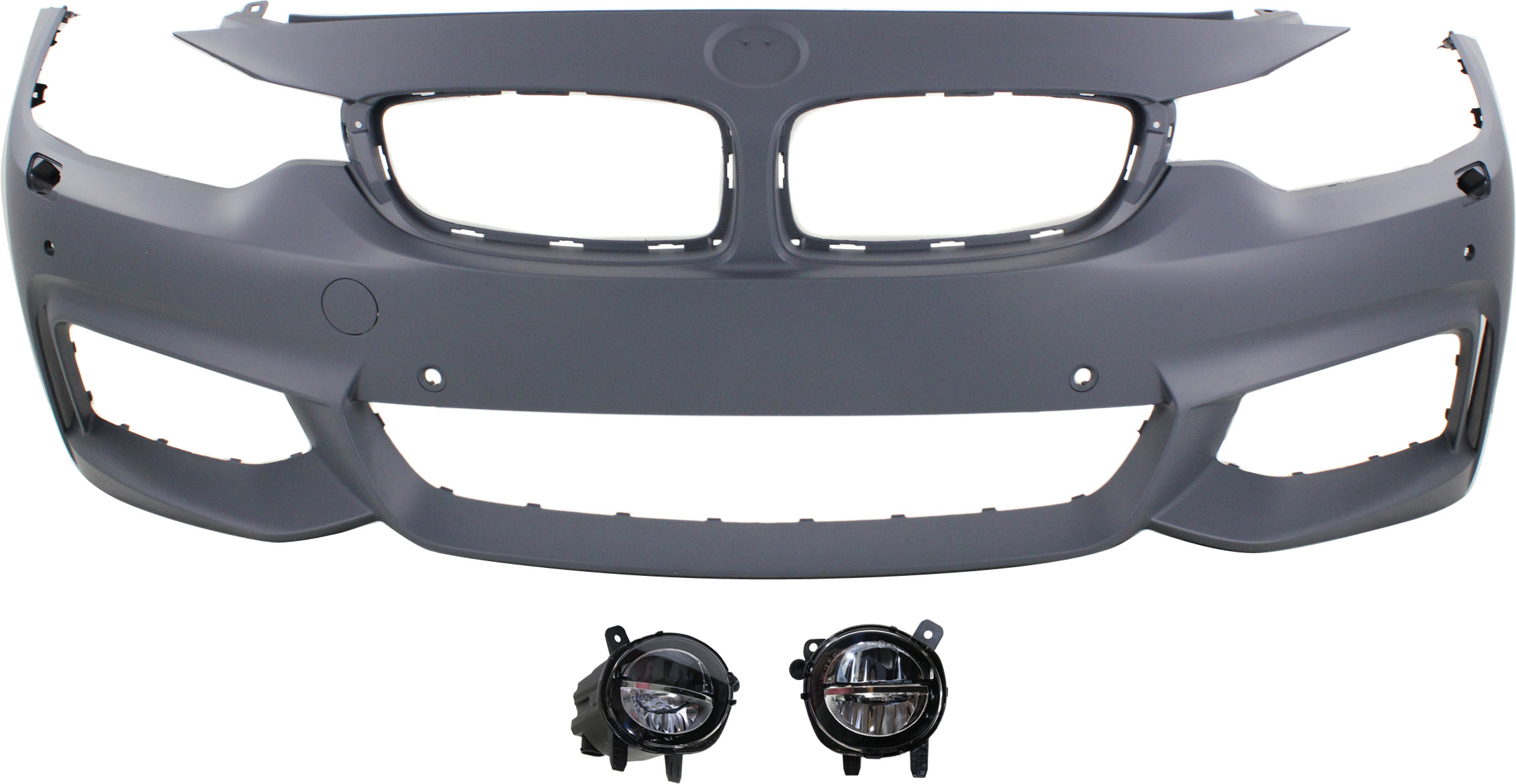 AM 4 SERIES 14-20 FRONT BUMPER COVER Primed 3 pc Kit with Fog Lights SKU KIT BCFL 0047 Partslink BM1000342 BM2592153 BM2593153 OEM 51118060885-63177315559-631773