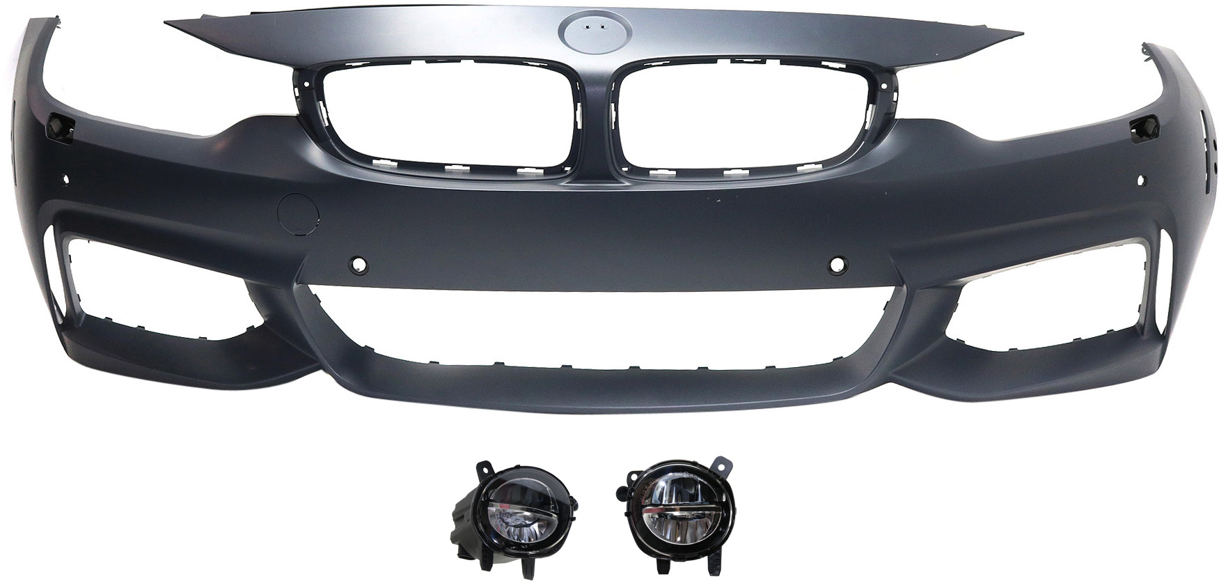 AM 4 SERIES 14-20 FRONT BUMPER COVER Primed 3 pc Kit with Fog Lights CAPA SKU KIT BCFL 0050 Partslink BM1000345C BM2592153 BM2593153 OEM 51118061935-63177315559-631773