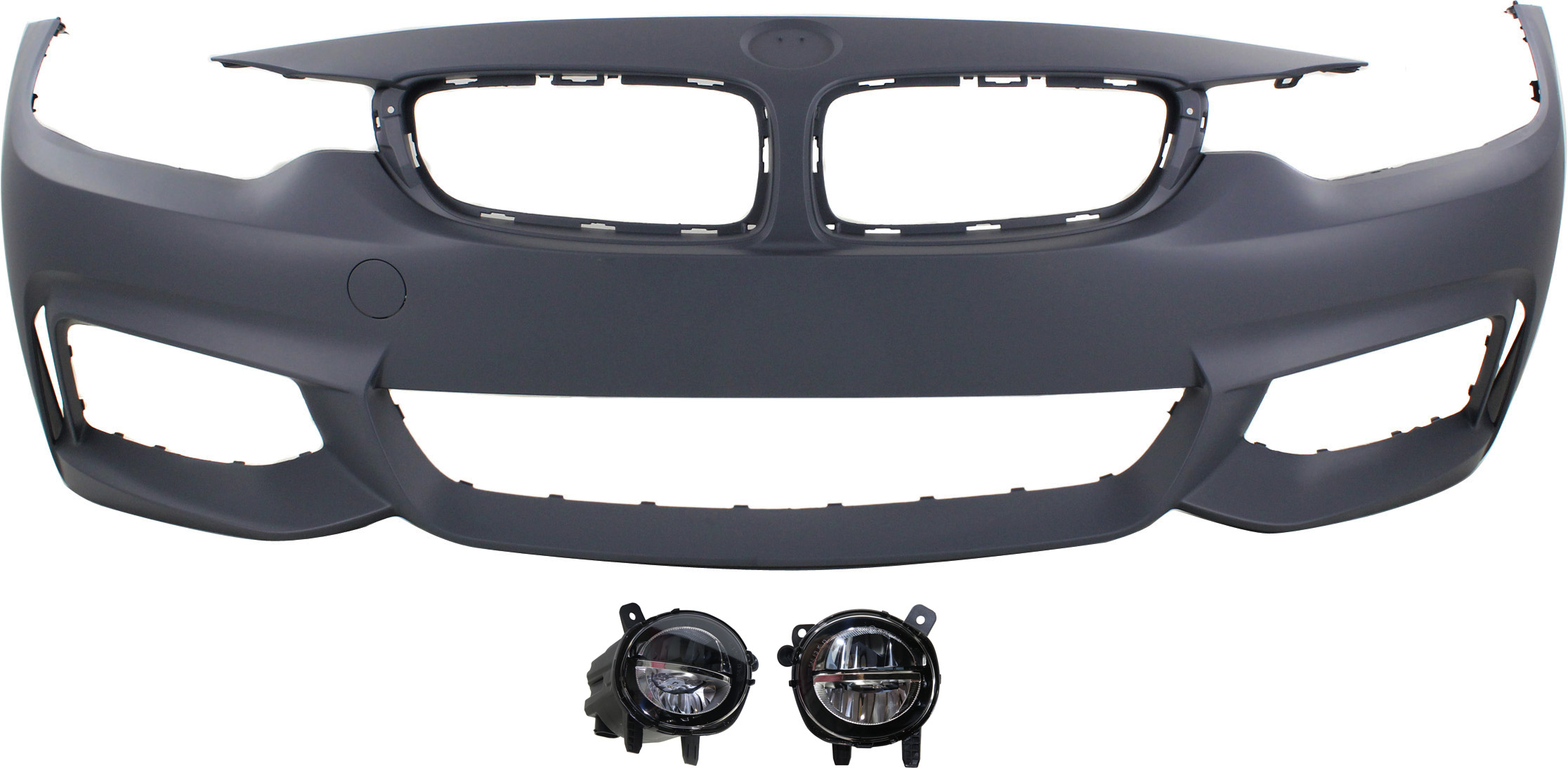 AM 4 SERIES 14-20 FRONT BUMPER COVER Primed 3 pc Kit with Fog Lights SKU KIT BCFL 0053 Partslink BM1000332 BM2592153 BM2593153 OEM 51118060882-63177315559-631773
