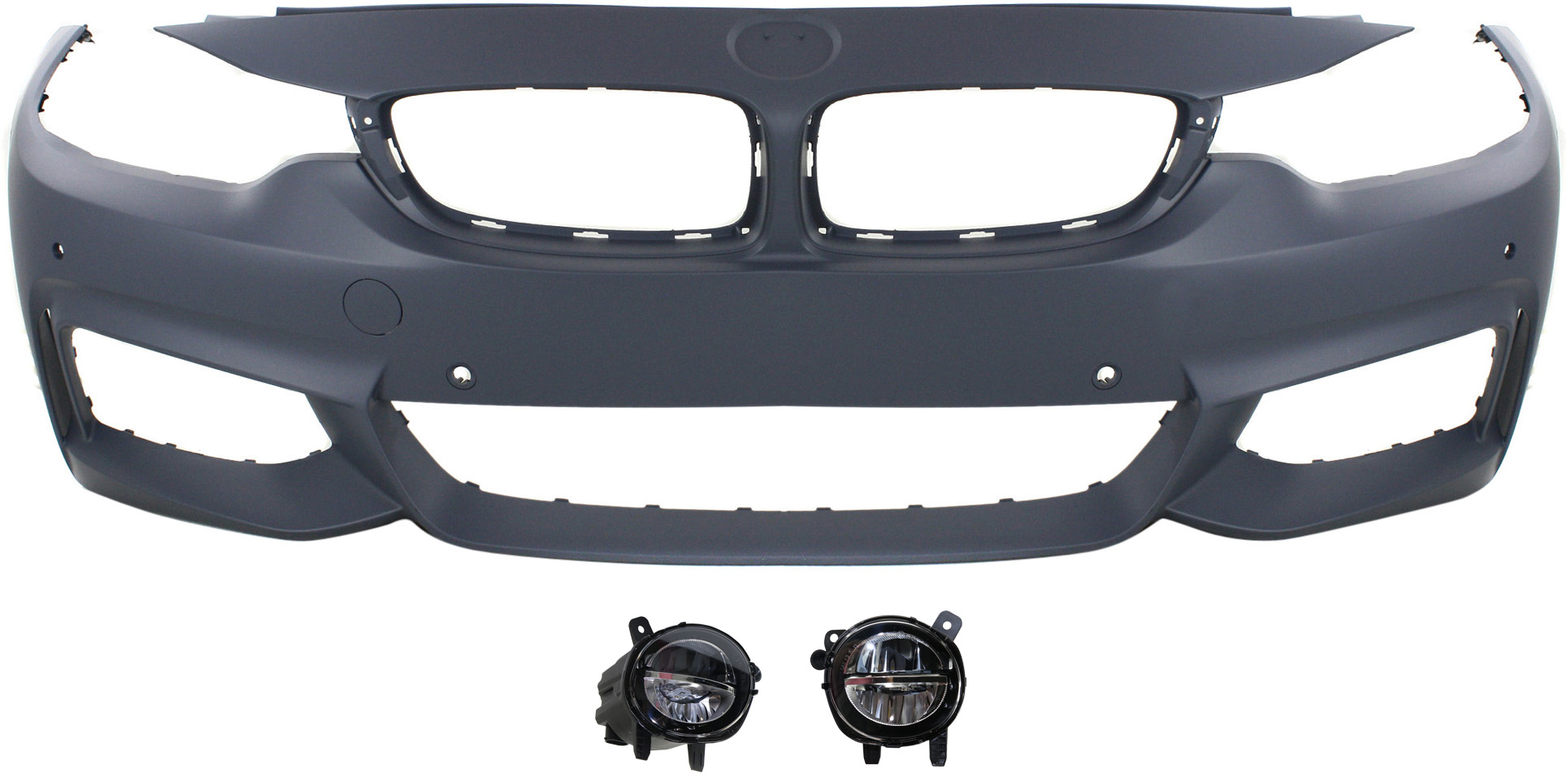 AM 4 SERIES 14-20 FRONT BUMPER COVER Primed 3 pc Kit with Fog Lights SKU KIT BCFL 0057 Partslink BM1000339 BM2592153 BM2593153 OEM 51118060884-63177315559-631773
