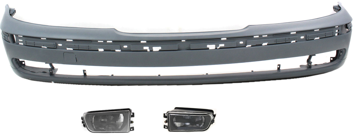 AM BMW 528I 540I 97-00 FRONT BUMPER COVER Primed 3 pc Kit with Fog Lights SKU KIT BCFL 0058 Partslink BM1000122 BM2592112 BM2593112 OEM 51118208313-63178381977-631783