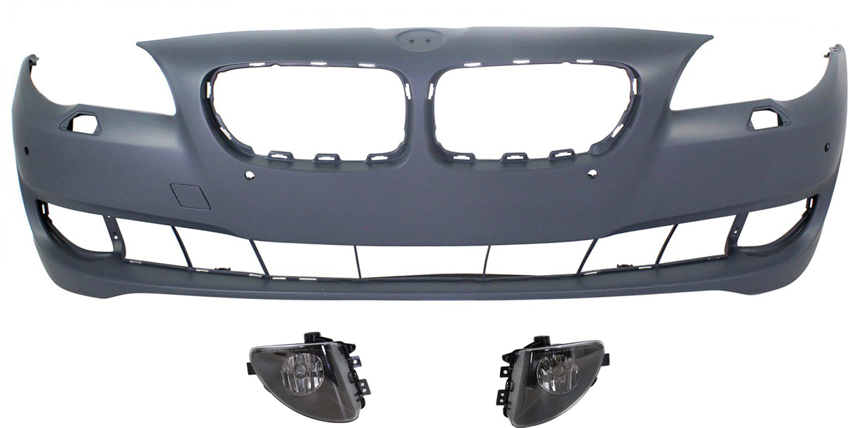 AM 5 SERIES 11-13 FRONT BUMPER COVER Primed 3 pc Kit with Fog Lights Sedan SKU KIT BCFL 0064 Partslink BM1000240 BM2592140 BM2593140 OEM 51117285965-63177216885-631772