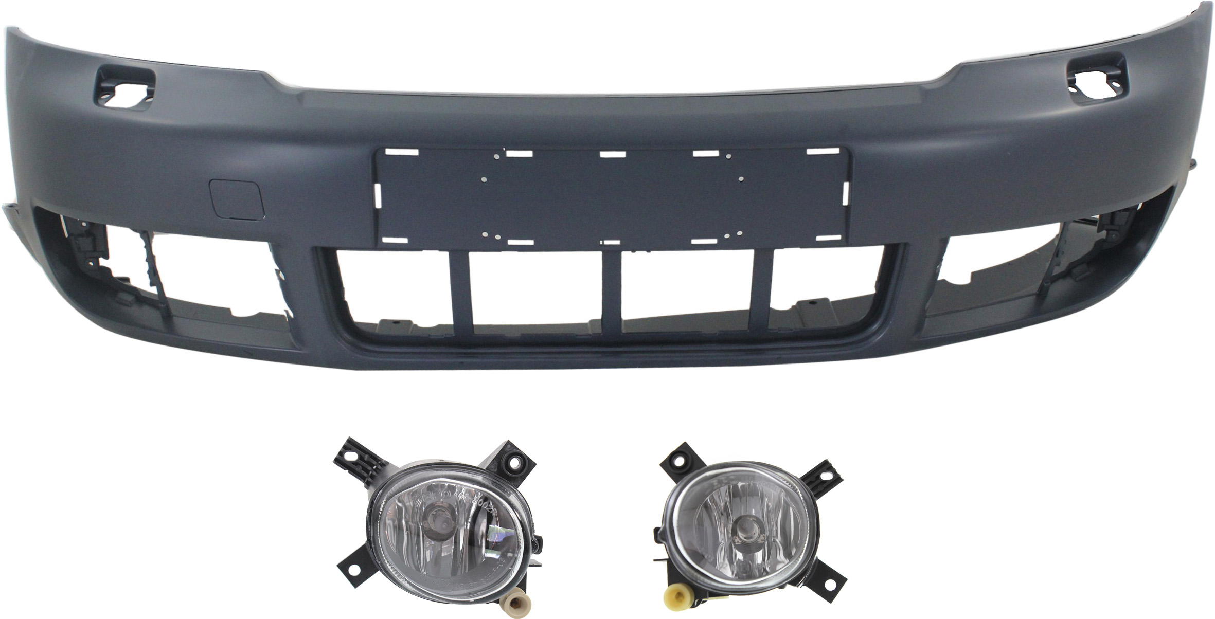 AM A4 A4 QUATTRO S4-05-05 FRONT BUMPER COVER Primed 3 pc kit with Fog Lights SKU KIT BCFL 0066 Partslink AU1000131 AU2592112 AU2593112 OEM 8E0807103TGRU 8E0941699E 8E094