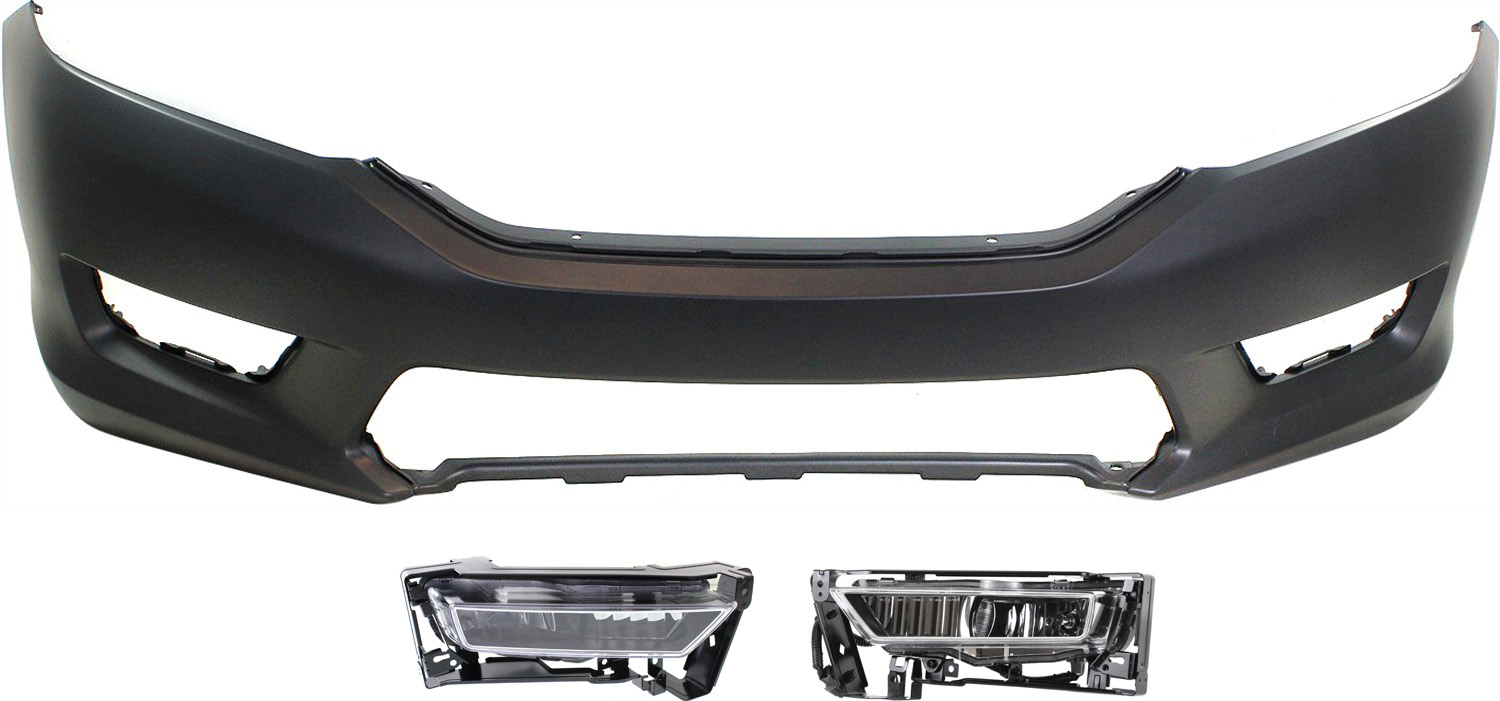 AM ACCORD 13-15 FRONT BUMPER COVER Primed 3 pc Kit with Fog Lights Sedan SKU KIT BCFL 0085 Partslink HO1000288 HO2592132 HO2592138 HO2593132 HO2593138 OEM 04711T2AA90ZZ 33950T2AA01-3395