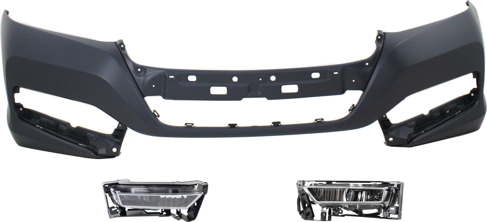 AM ACCORD 14-14 FRONT BUMPER COVER Primed 3 pc Kit with Fog Lights Sedan SKU KIT BCFL 0089 Partslink HO1000294 HO2592132 HO2592138 HO2593132 HO2593138 OEM 04711T3VA90ZZ 33950T2AA01-3395